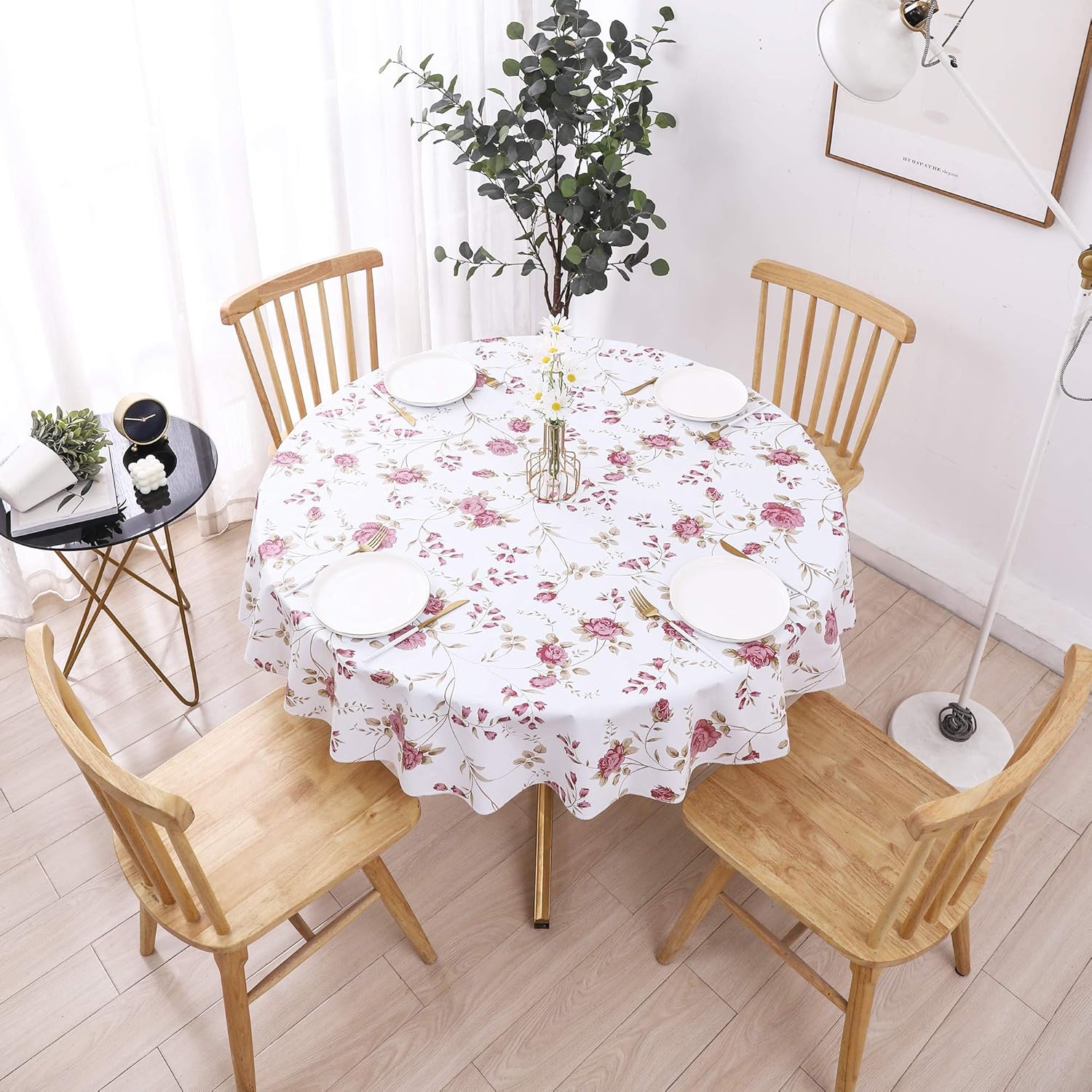 Flannel Backed Vinyl Tablecloth Waterproof Oil-Proof Stain Resistant PVC Table Cover for Kitchen (Pattern B, Round 60 X 60 INCH) : Home & Kitchen