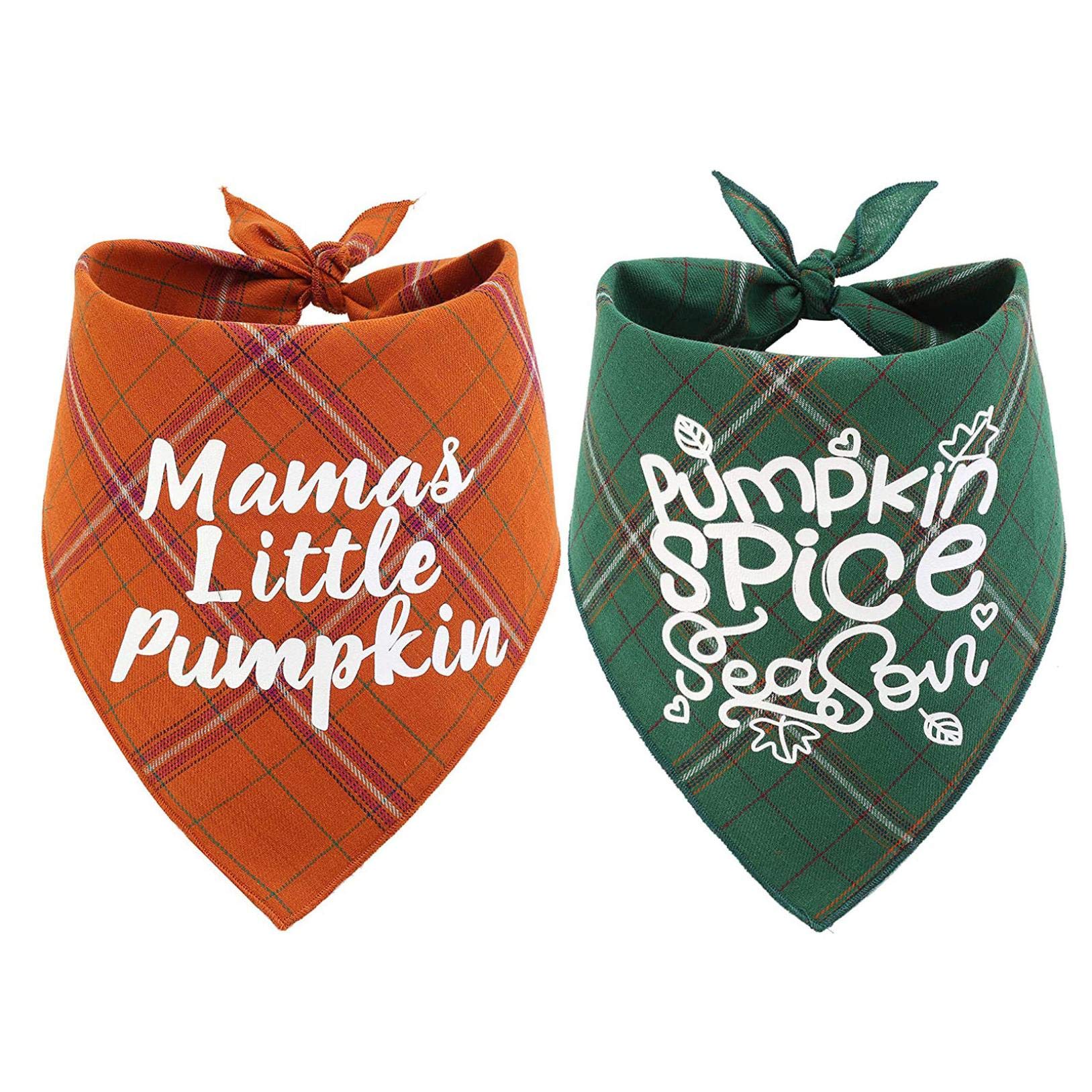 TIREOW® Halloween Dog Bandana, 2 Pack Fall Little Pumpkin Scarf, Washable Reversible Adjustable Pet Neckerchief Dog Scarf Bow Ties for Pets and Cats