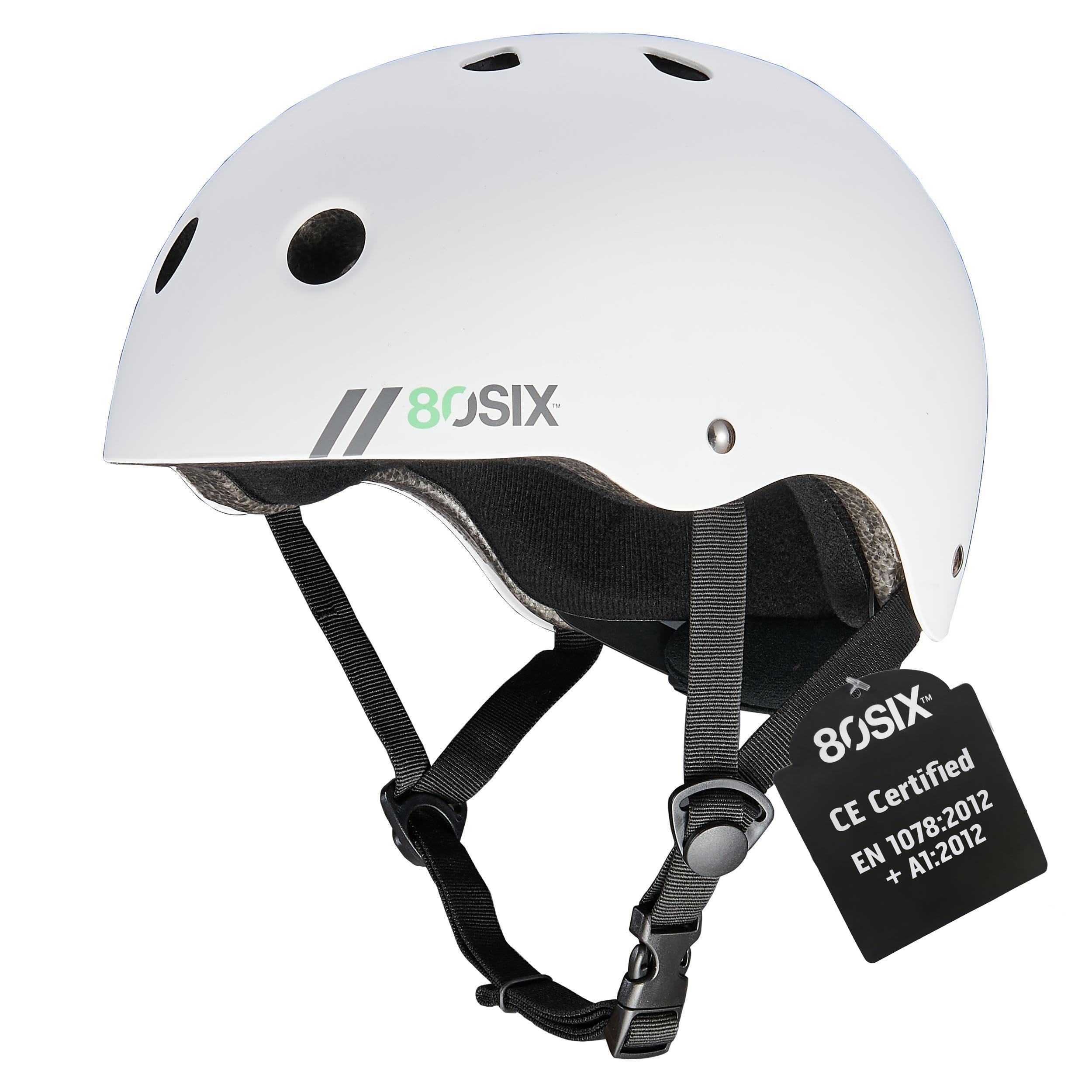 80SIX Hybrid Halo Skateboard & Bike Helmet for Kids, Youth & Adults, EPS Safety Adjustable Protection for Cycle, Motorbike, Scooter, Inline Skates, Roller Skates & BMX Multi-Sport, WHITE MATTE S/M
