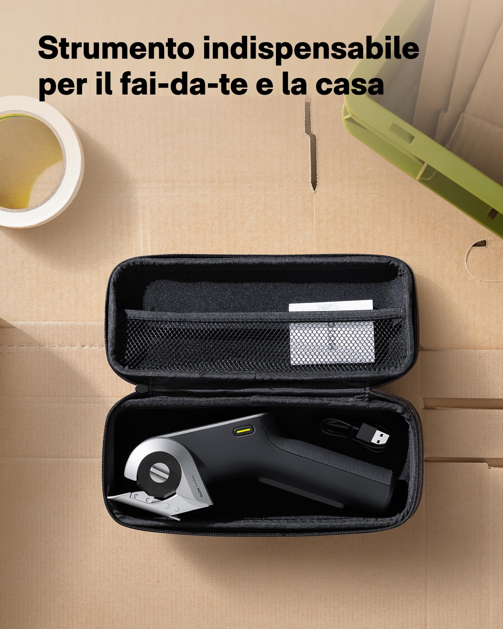 HOTO EdgeFlow Forbici Elettriche Senza Fili, Taglio Rotante per Cartone, Lama in Titanio, luce LED, Sistema Autoaffilante, Sostituzione Lama Senza Attrezzi, per Cartone, Tappeti e Pelle