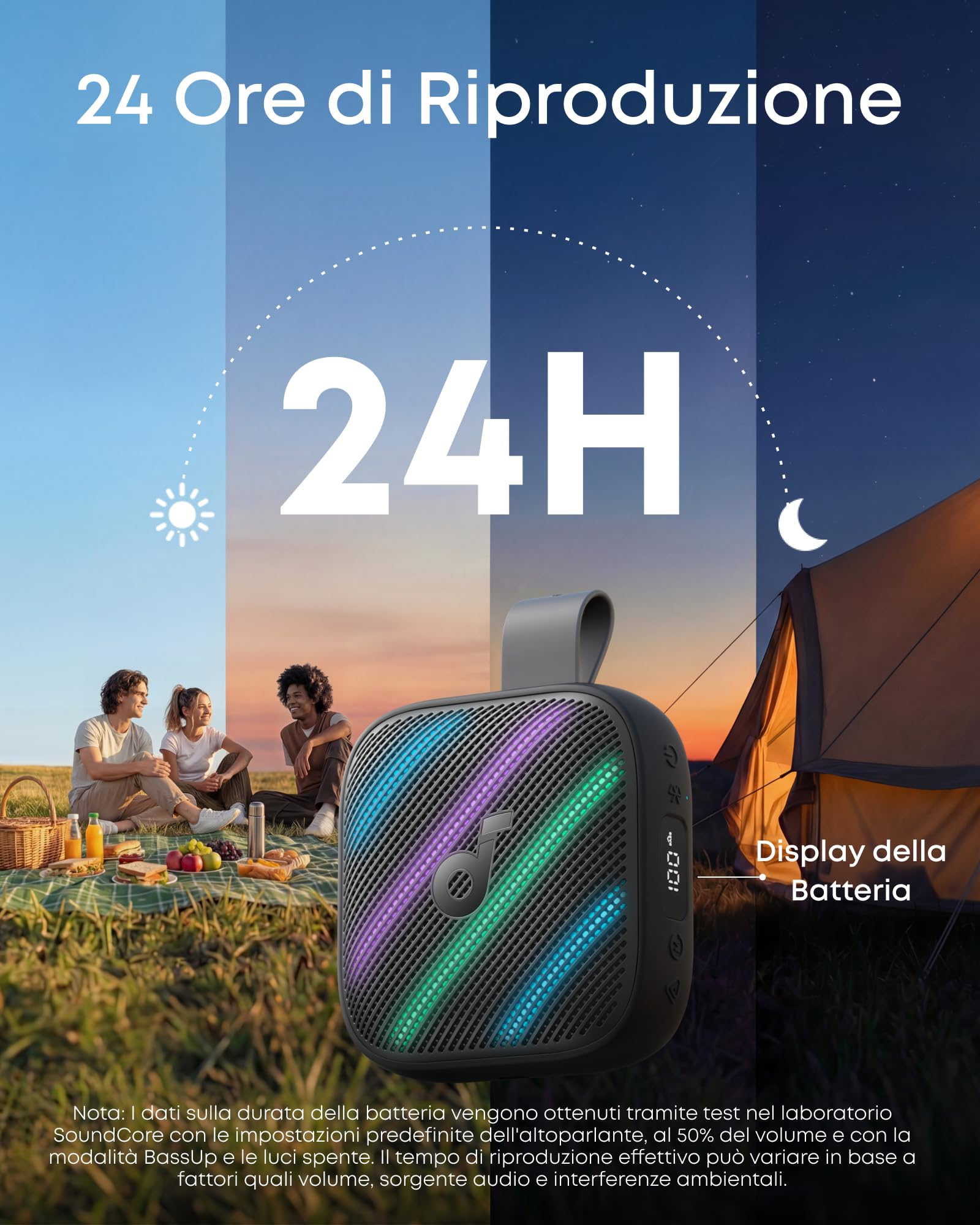 Soundcore Boom Go 3i by Anker, Altoparlante Portatile, Audio 15W, 24H Autonomia, IP68, BassUp 2.0, Ricarica Emergenza, Bluetooth 6.0, Impermeabile per Trekking/Ciclismo/Campeggio (Nero)