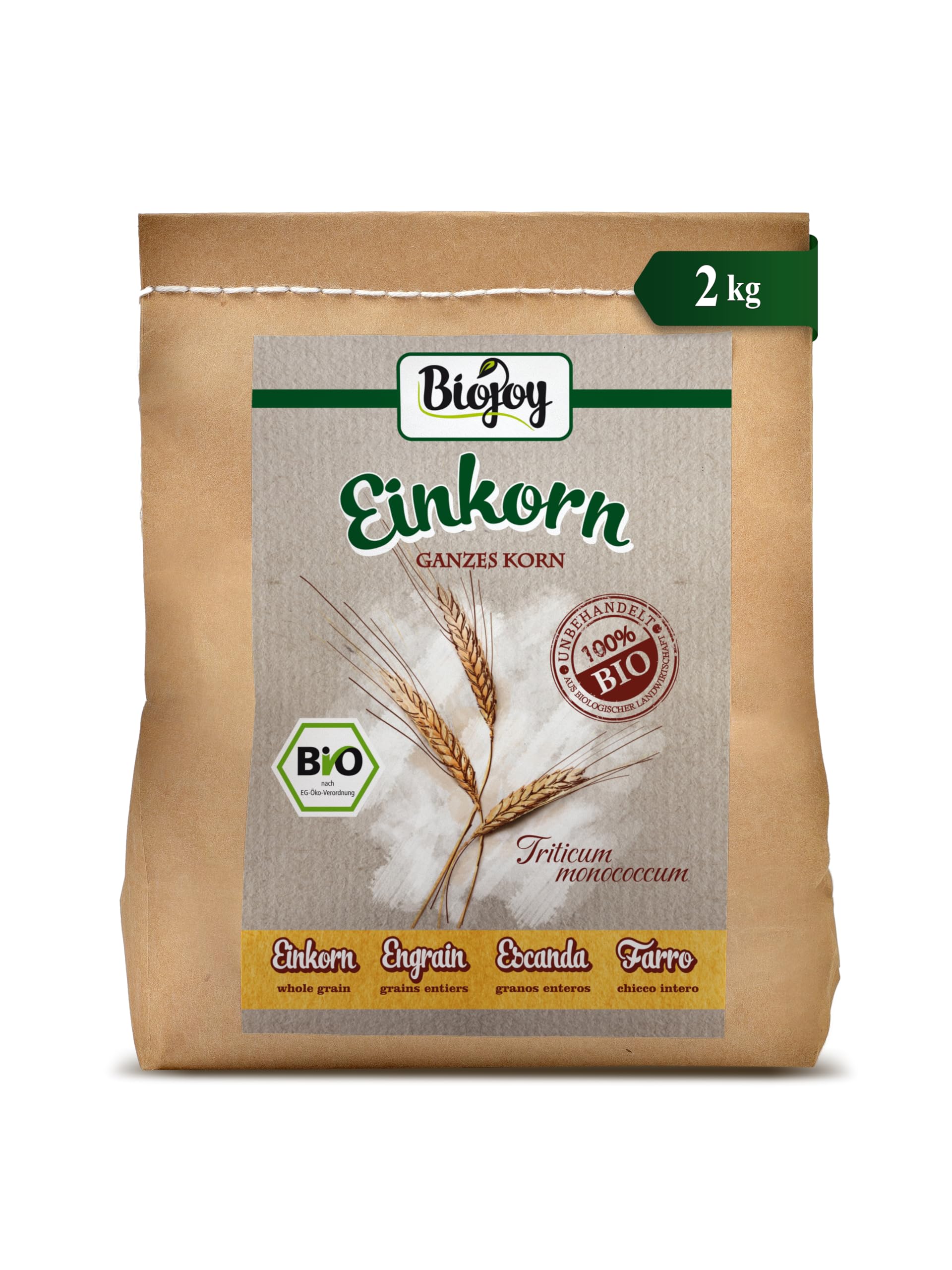 Biojoy Farro Monococco integrale BIO (2 kg) Farro Monococco in chicchi (Triticum monococcum)