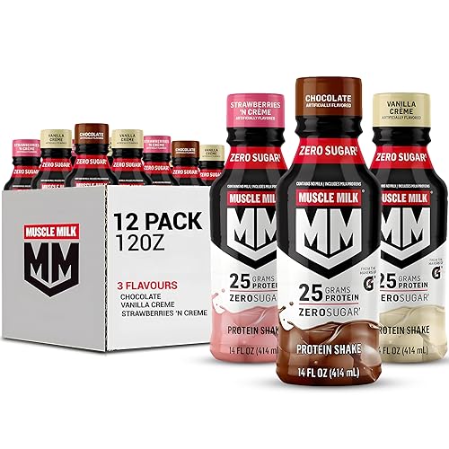 Muscle Milk - Batido de proteína  Paquete variado de bebidas proteicas  14 onzas líquidas Muscle Milk Zero Protein Shakes  Batido de proteínas,