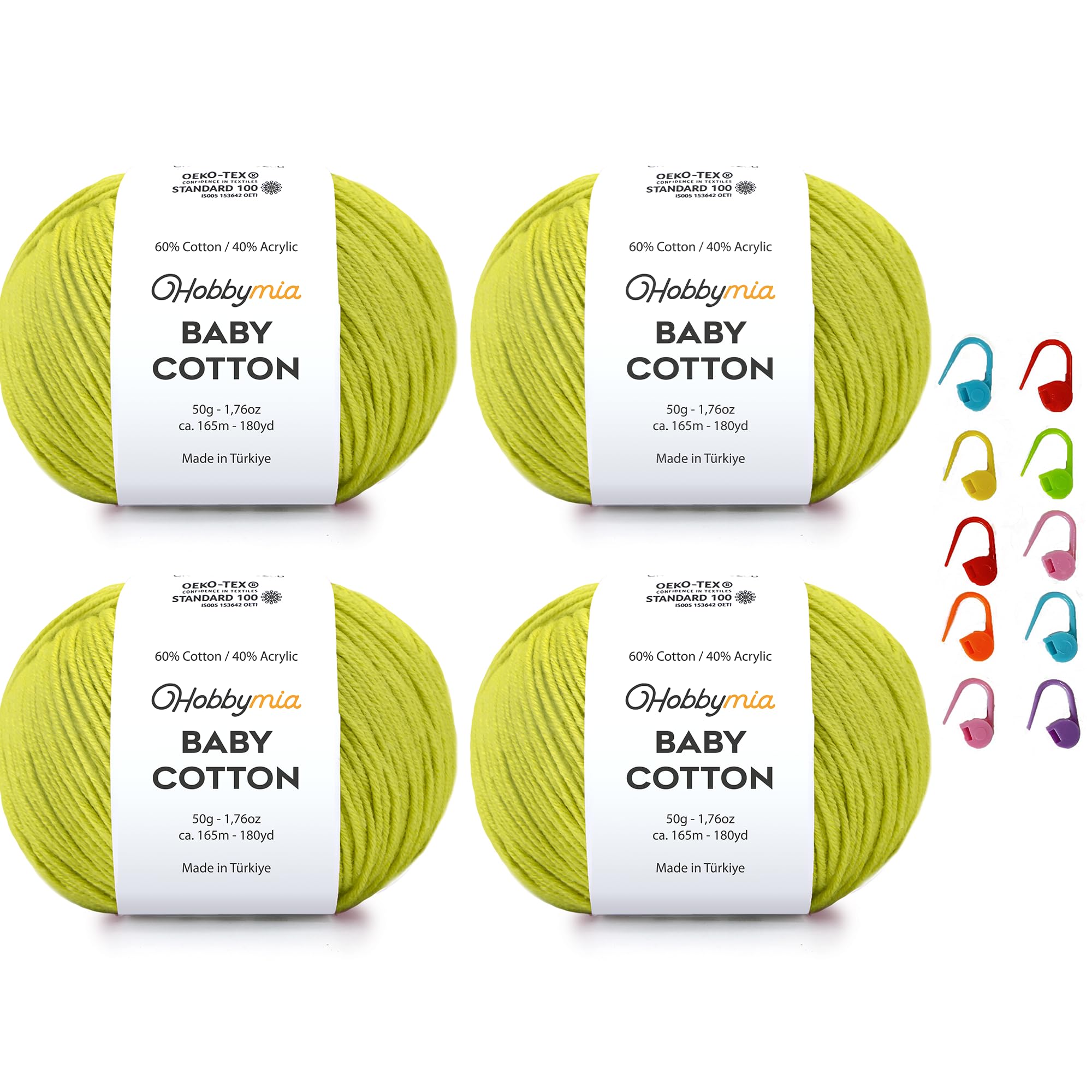 Baby Cotton Blend Yarn – Soft Sport Weight Yarn for Crochet & Amigurumi - 50g/180yds - 60% Cotton 40% Acrylic - Ideal for Baby & Knitting Proj.(Neon Green, 1 Ball) — view 16