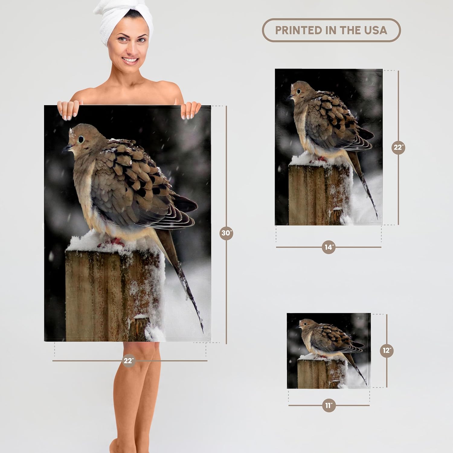 3dRose Photograph of a Mourning Dove Trying to Stay Warm During a Snow Storm. 22x30 Bath Hand Pool Towel