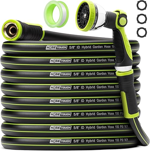 Manguera de jardín resistente de 100 pies x 58 pulgadas, manguera de agua flexible, a prueba de fugas, manguera híbrida ligera con mango giratorio y