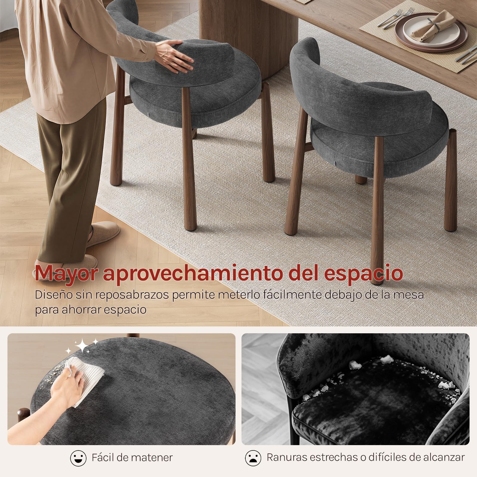 WOLTU Juego de 4 Sillas de Comedor,Chenilla,Gris obsidiana