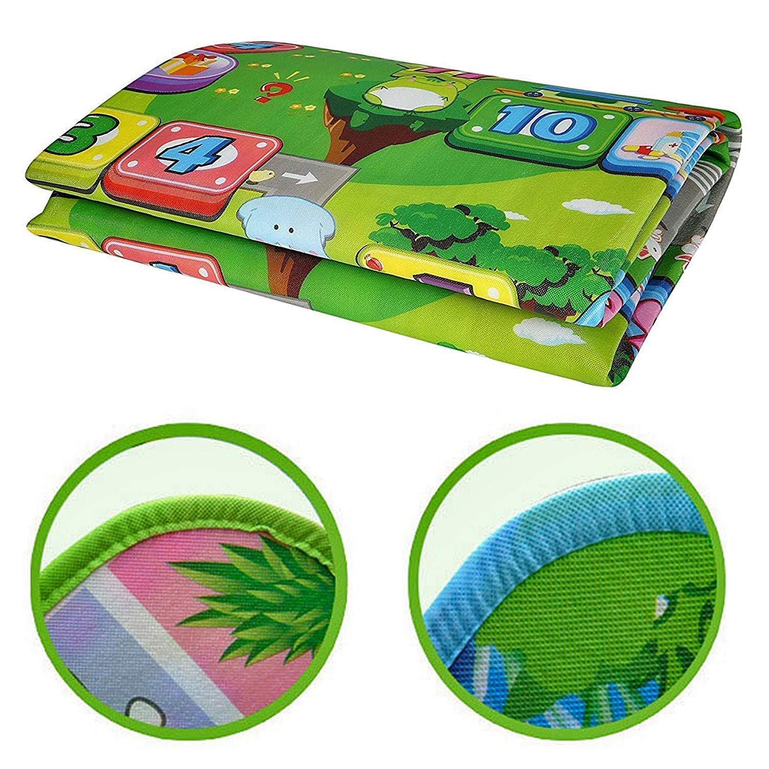 Vroxy Waterproof Double Side Baby Play Crawl Floor Mat for Kids Picnic School Home (Multicolored, Multi Design) with Zip Bag to Carry (Medium - 120 X 180 Cm) 2