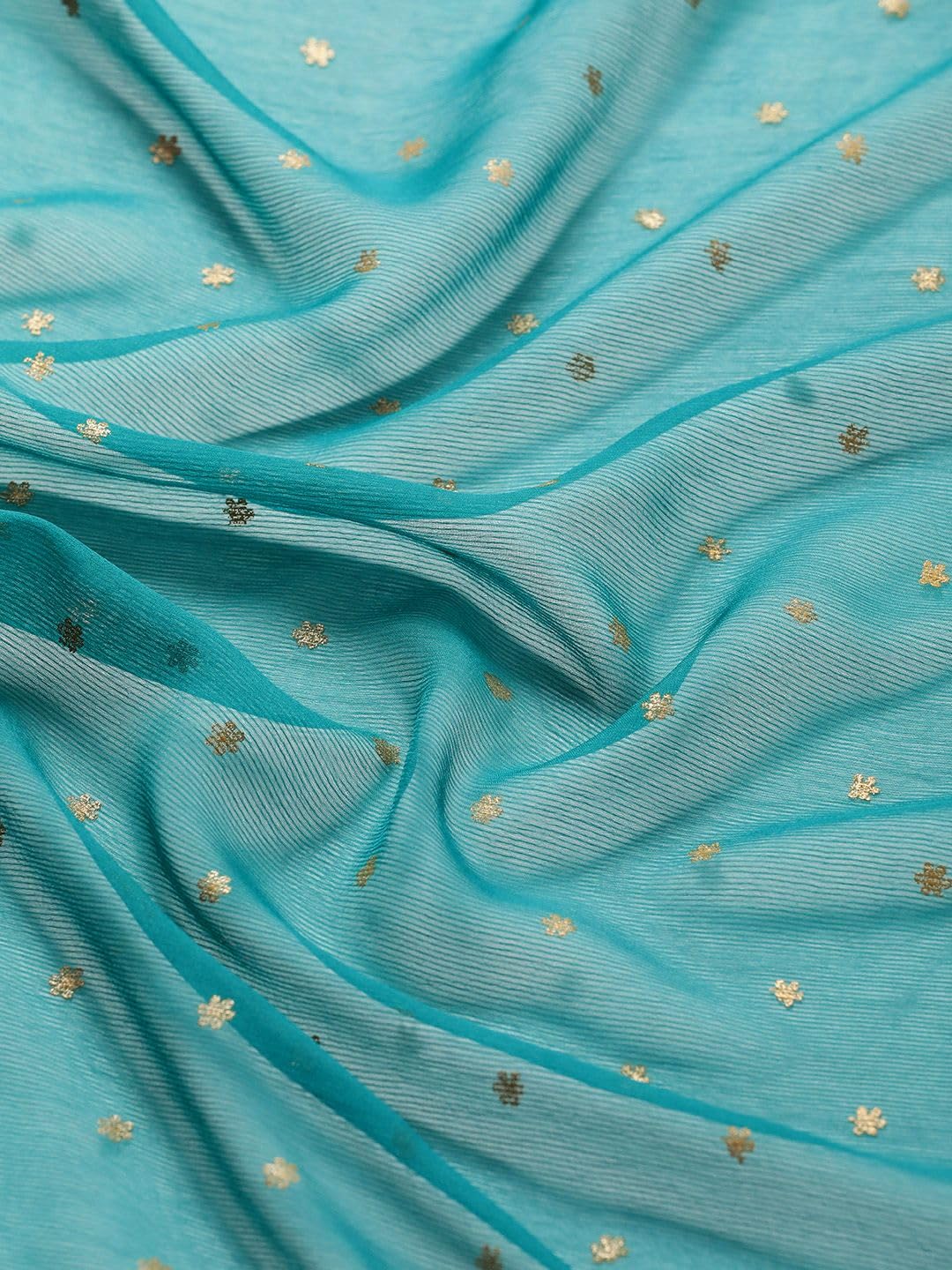 Zari 194422 Zari-Sari aus reinem Chiffon, Blau und Goldfarben, blau, One size