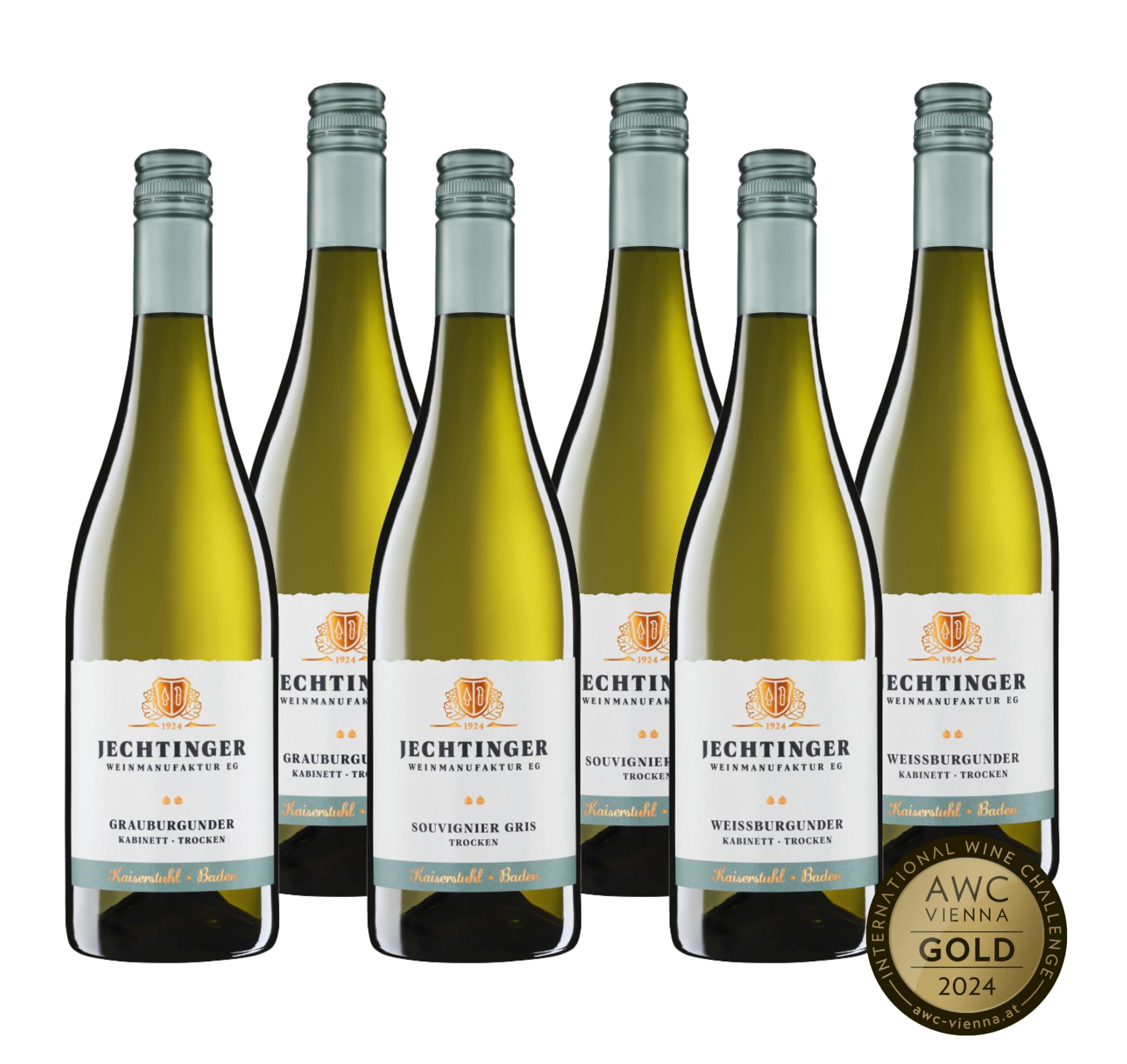 Jechtinger Weißwein Probier-Paket - Grauburgunder, Weißburgunder & Souvignier Gris je 2 Flaschen, frisch & fruchtig, deutsche Weißweine vom Kaiserstuhl (6 x 0,75l)