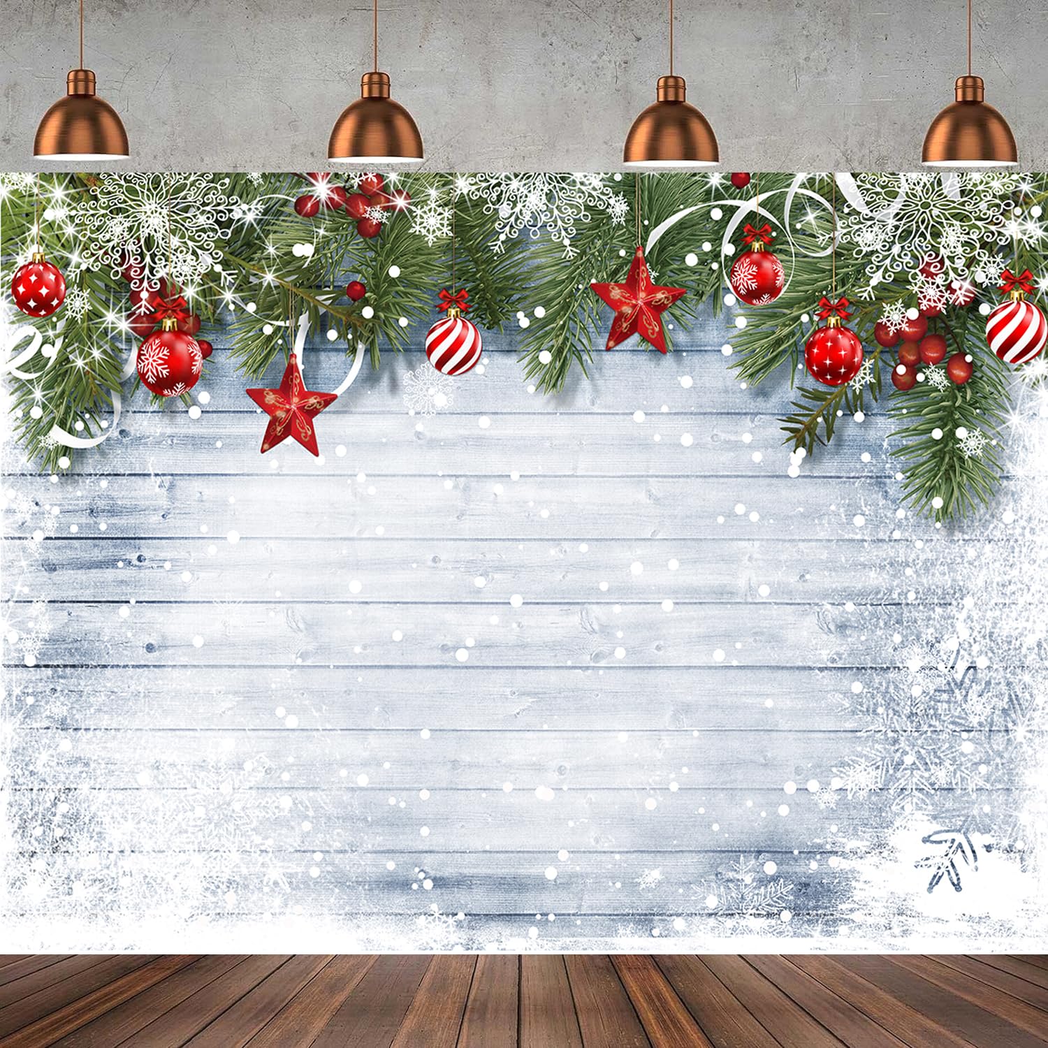 8x6ft Christmas Wood Wall Photography Banner Backdrop Winter Holiday Snowflake Tree Wood Floor Background Party Supplies Decor Photoshoot Studio Booth