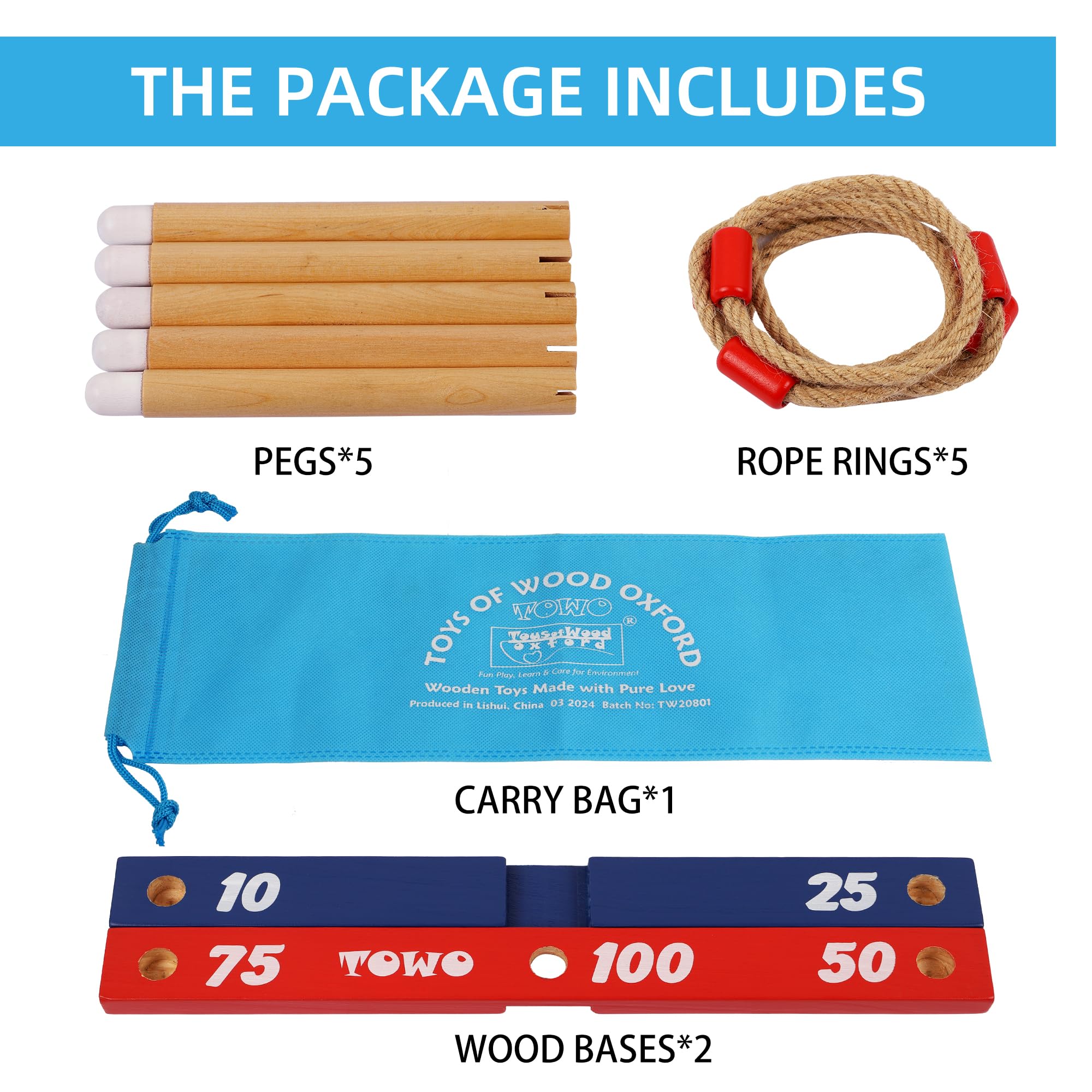 TOWO Wooden Ring Toss Game, Quoits Throwing Tossing Toy for Kids & Adults, Outdoor & Indoor Lawn Game for Family Fun Gift - Image 3