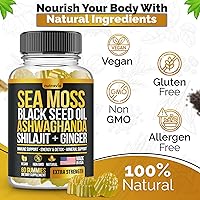 Vista 2 de Gomitas de musgo marino, aceite de semilla negra, Ashwagandha, jengibre, shilajit con saúco, clorofila, cúrcuma, vejiga de musgo marino, fórmula