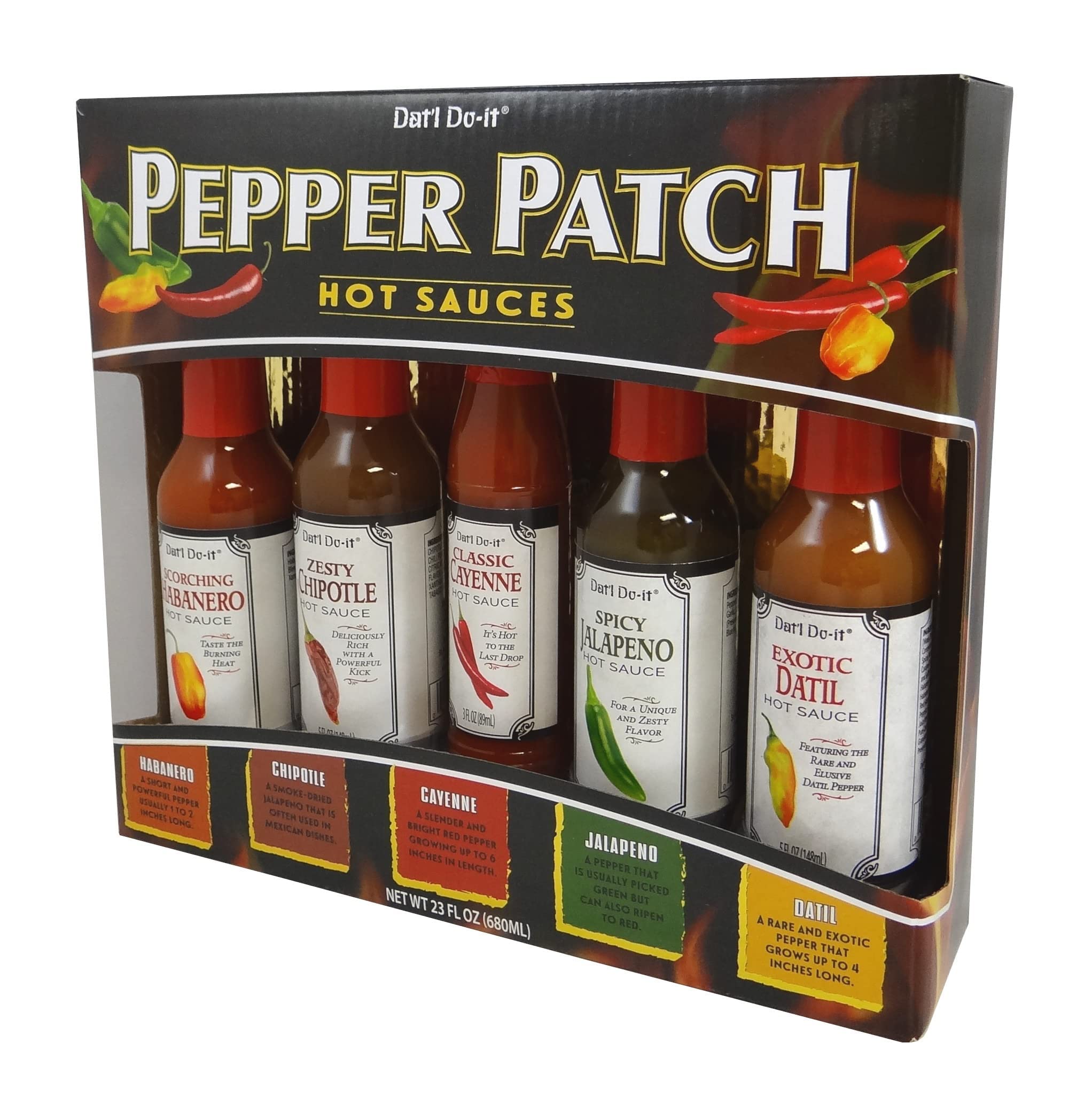 Amazon.com : Dat'l Do-It Pepper Patch Hot Sauce Gift Set 5Flavors 23Fl.oz.  (680Ml) : Grocery & Gourmet Food