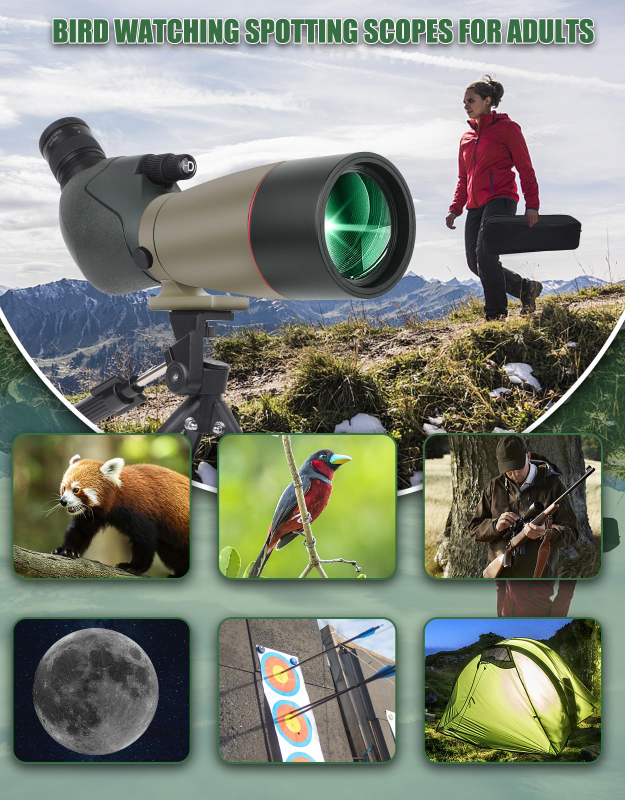 Telescopio ultra HD 25-75X60, doble enfoque ED, lente FMC impermeable, prisma BAK4 con estuche de transporte, trípode para tiro al objetivo, caza, observación de aves, paisajes de vida silvestre