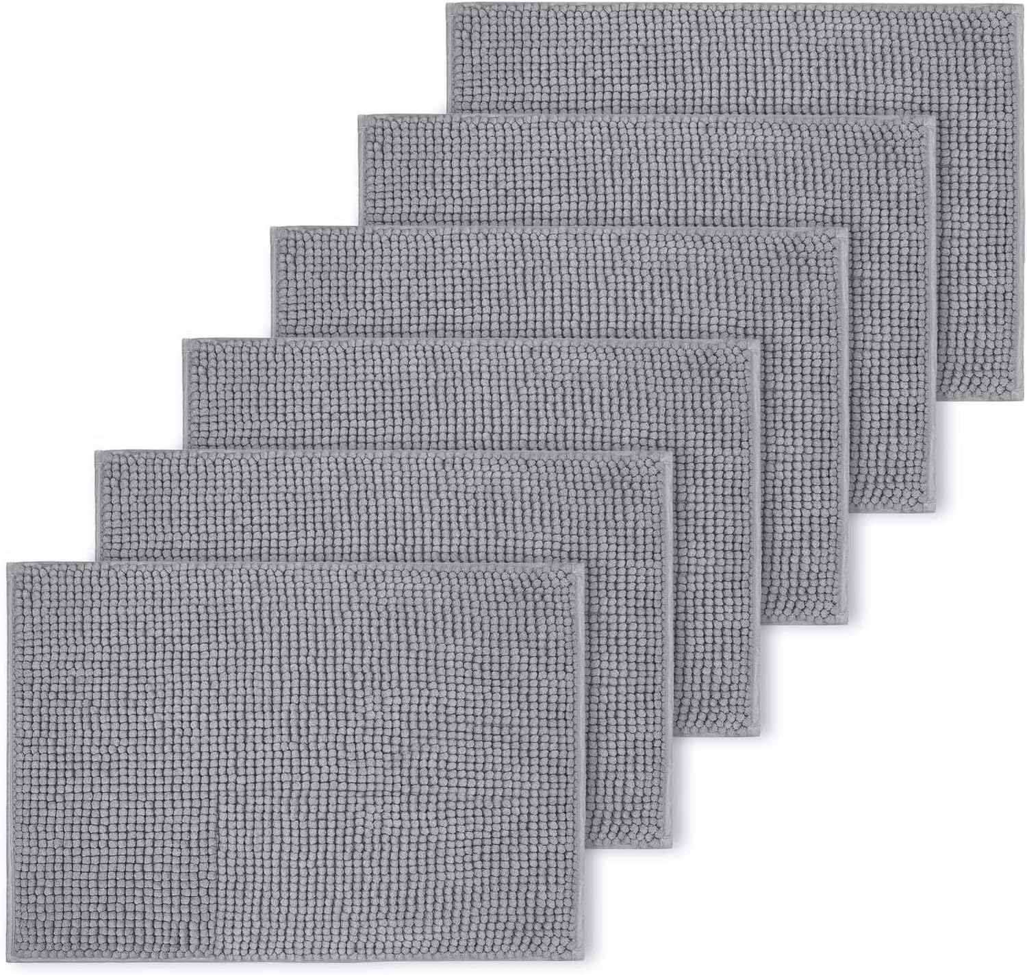 Hafaa Light Grey Bath Mat Non Slip Anti Mould – (6 Pack) 50x80 cm Chenille Bathroom Mat