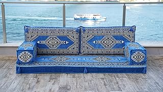 Blue Turkish Floor Seating, Meditation Reading Sofa, Arabic Majlis, Oriental Floor Cushion, Sectional Sofa, Tradional Design Arabic Sofa, Sofa Bed (4'' Thickness Sofa)