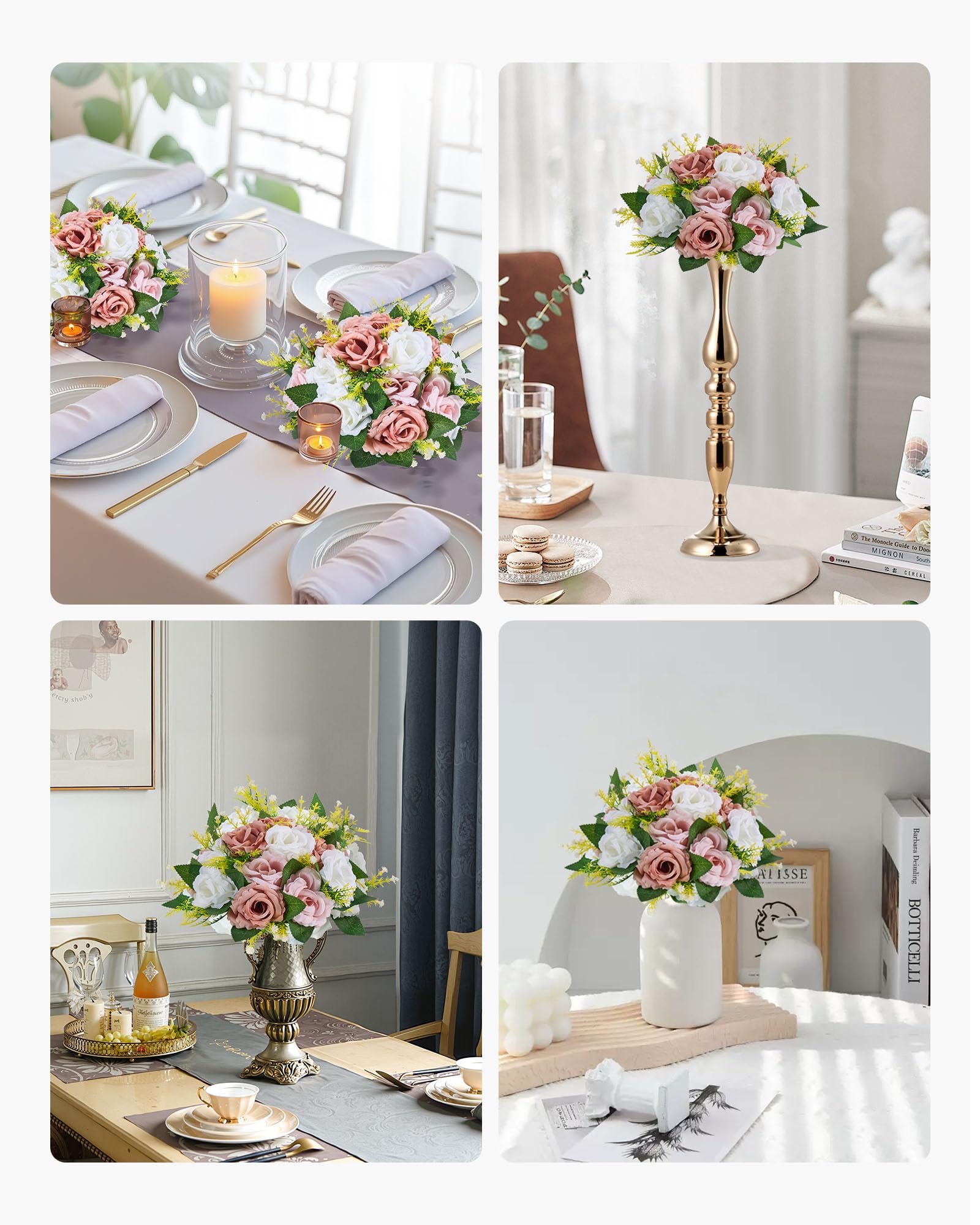 VEVOR Boules de Fleurs Artificielles, Lot de 10, Diamètre 24 cm, Compositions Roses Artificielles pour Centres de Table, Mariages, Fêtes, Saint-Valentin, Décoration d'Intérieur, Roses en Rose et Blanc