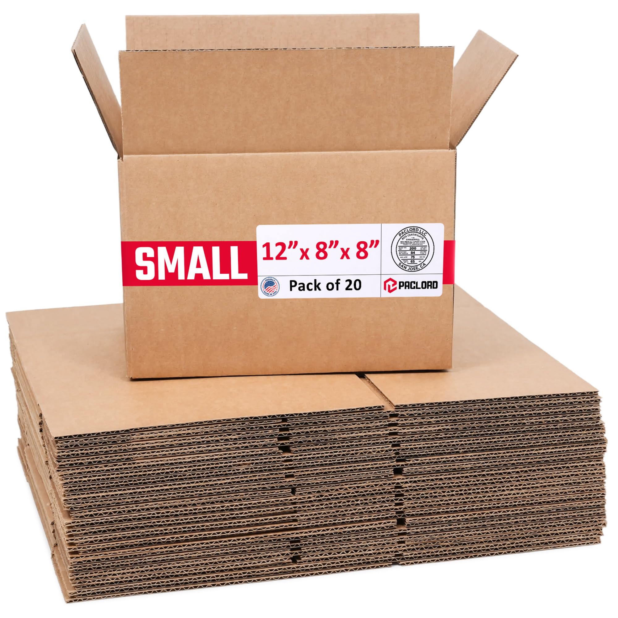 Small Cardboard Boxes 12"L x 8"W x 8"H (Pack of 20) - USA-Made Packing Boxes for Moving, Shipping, or Storage - USPS, UPS, FedEx Approved - Professional Packing Supplies for Moving | USA-Made Packing Boxes for Moving, Shipping, or Storage - USPS, UPS, FedEx Approved - Professional Packing Supplies