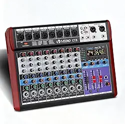 Mixer de Áudio de 8 Canais com Alimentação Fantasma de 48 V, Equalizador de 3 Bandas, 24 Efeitos DSP, Bluetooth 5.0 - Adequado para Gravação em Estúdio, Som ao Vivo, Shows em Palco e Karaokê