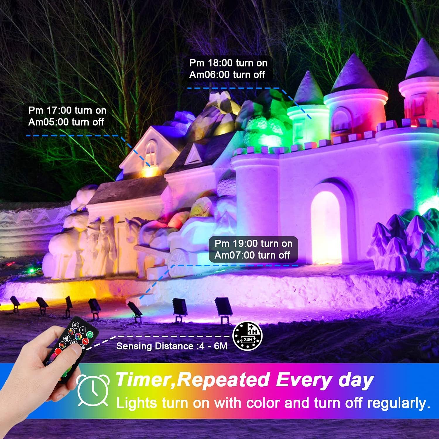 RGB LED Strahler Außen 50W Fluter Mit Fernbedienung, 120 Farben 5 Modi Farbwechsel Flutlicht LED Innen, 5000LM Kaltweiß IP66 Wasserdicht Außenstrahler für Garten, Hinterhof, Garage, Flur - 4er/Set
