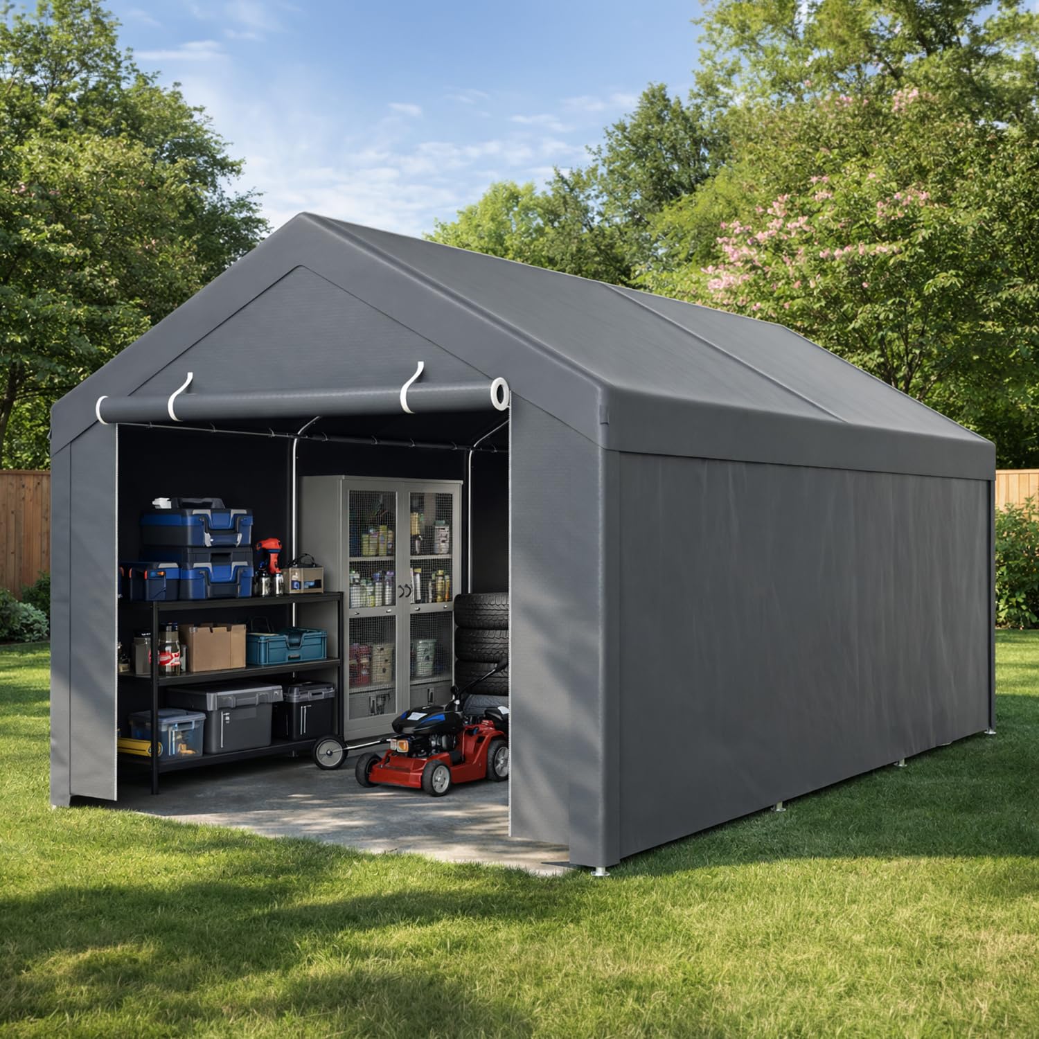 Tenda da garage 3x6 m acciaio zincato PE grigio