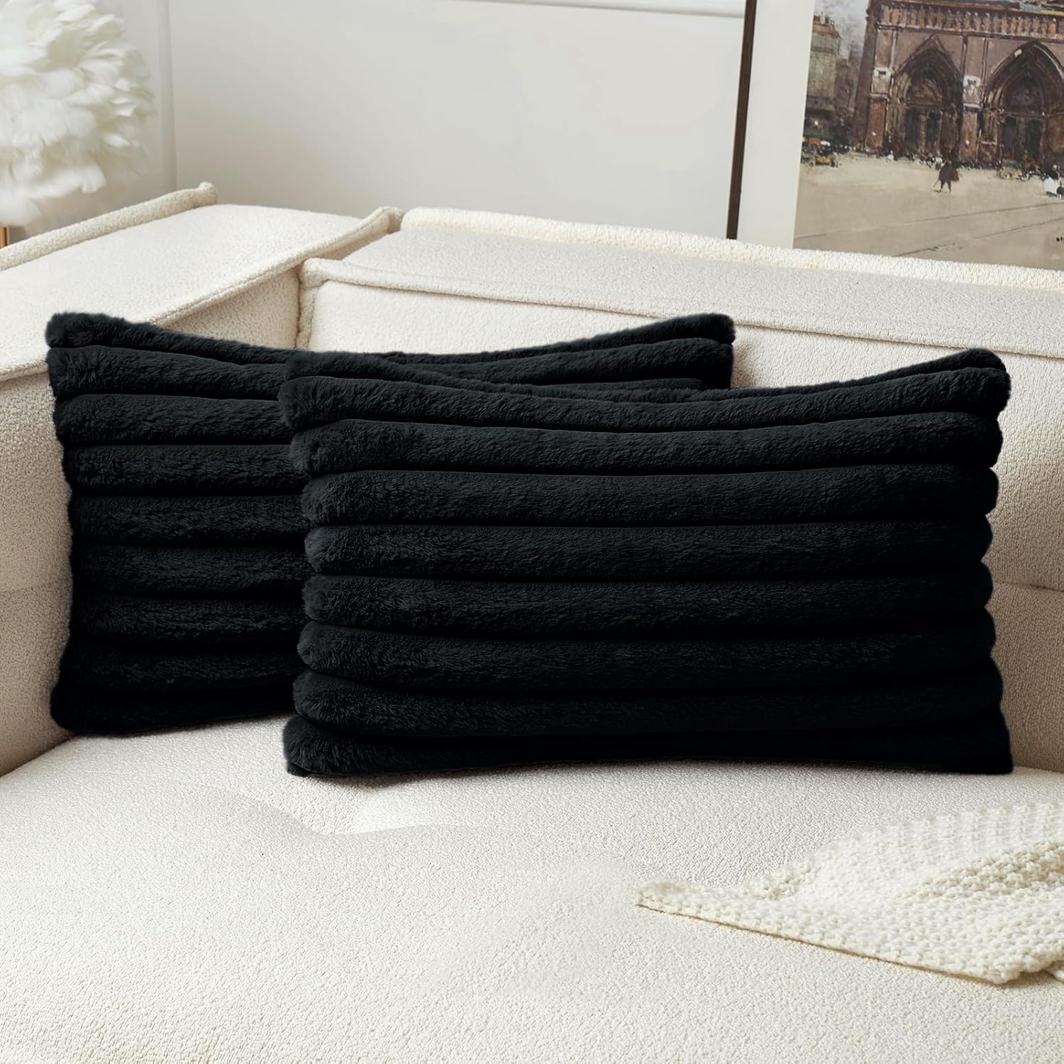 MIULEE Kissenbezug Weiß Künstlich Pelz Kissenbezüge Kuschelkissen Kissenhülle Dekokissen Dekorative Weiche Zierkissen Sofakissen für Wohnzimmer Schlafzimmer Balkon