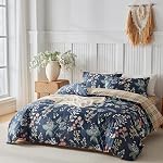 Reine de la couverture de coudée, couverture de couette florale, 3 Pièce respirante Couvercle de couette Reine avec fermeture à glissière, 4 Cravates d'angle, (90x90 De pouce, bleu)