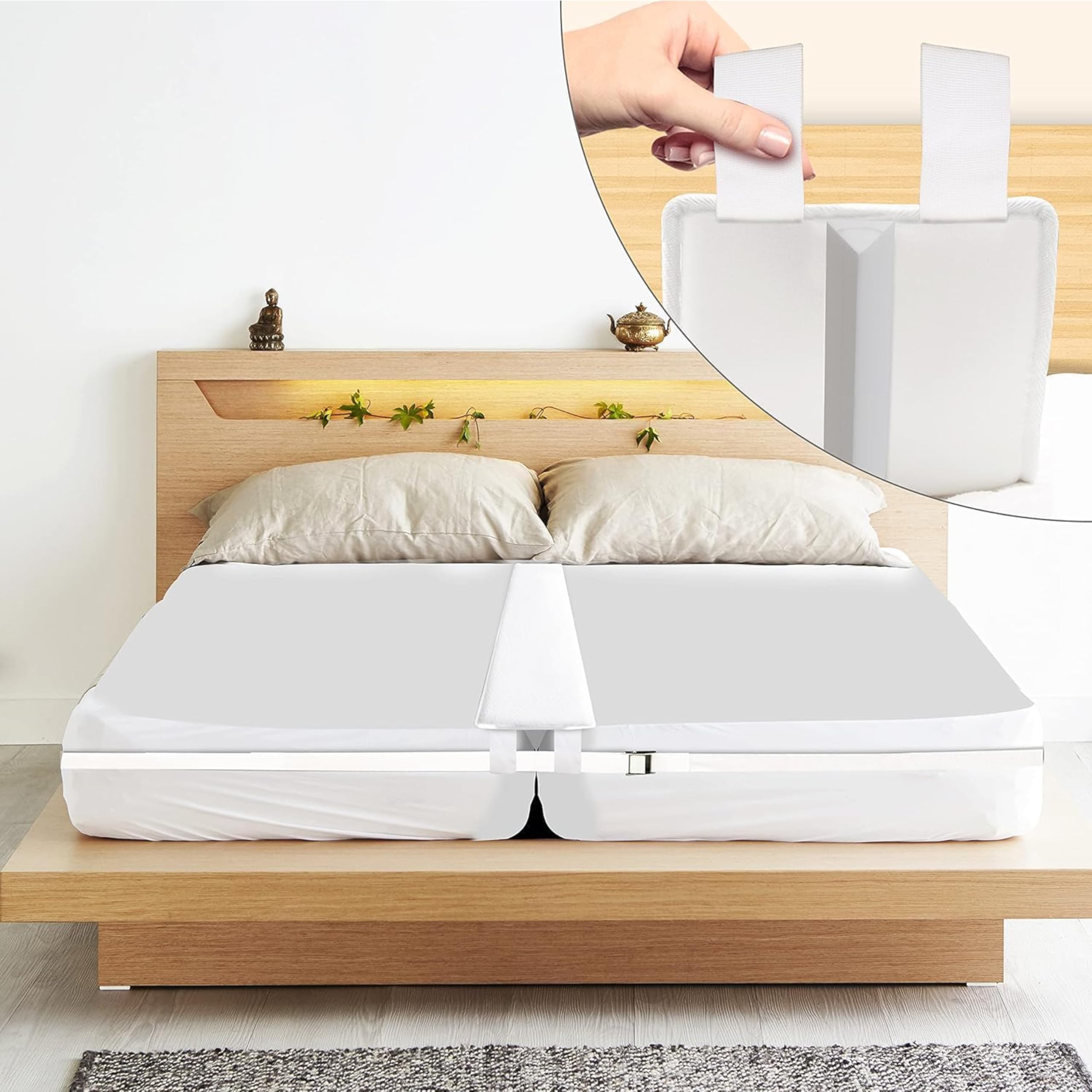 flybold Bed Bridge Twin to King Bed Converter Kit - Bed Gap Filler for Adjustable Bed 9" - Wide Mattress Wedge Connector with Two End Loops and