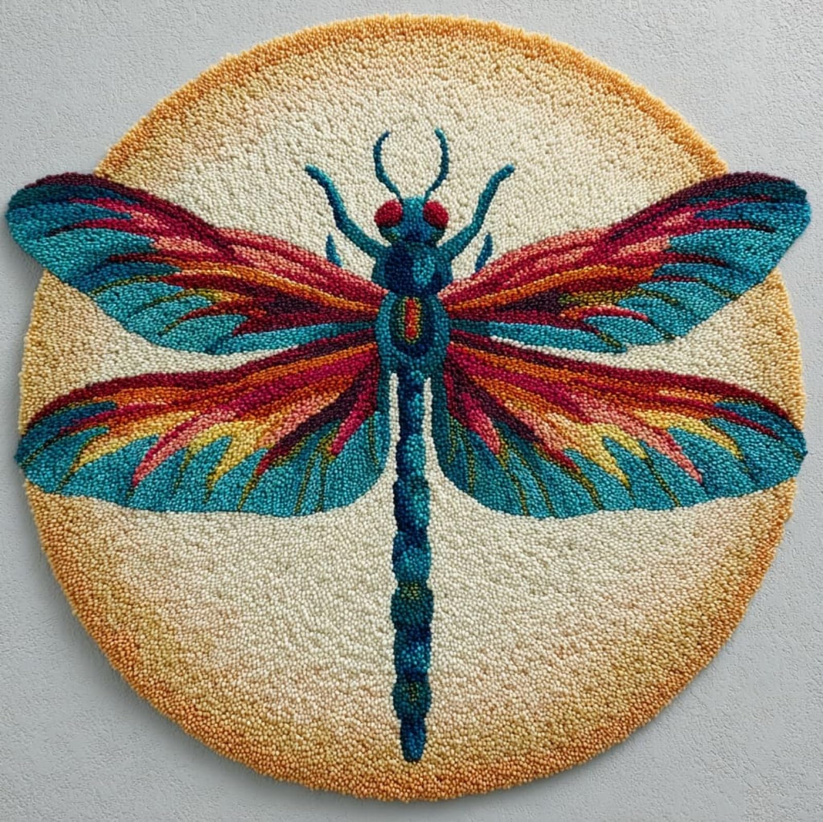 WallustrioaW DIY Craft Latch Hook Rug Kit,Beautiful Dragonfly,Embroidery Kit,Latch Hook Rug for Adults and Beginners,Craft Gifts Decoration,50x50cm