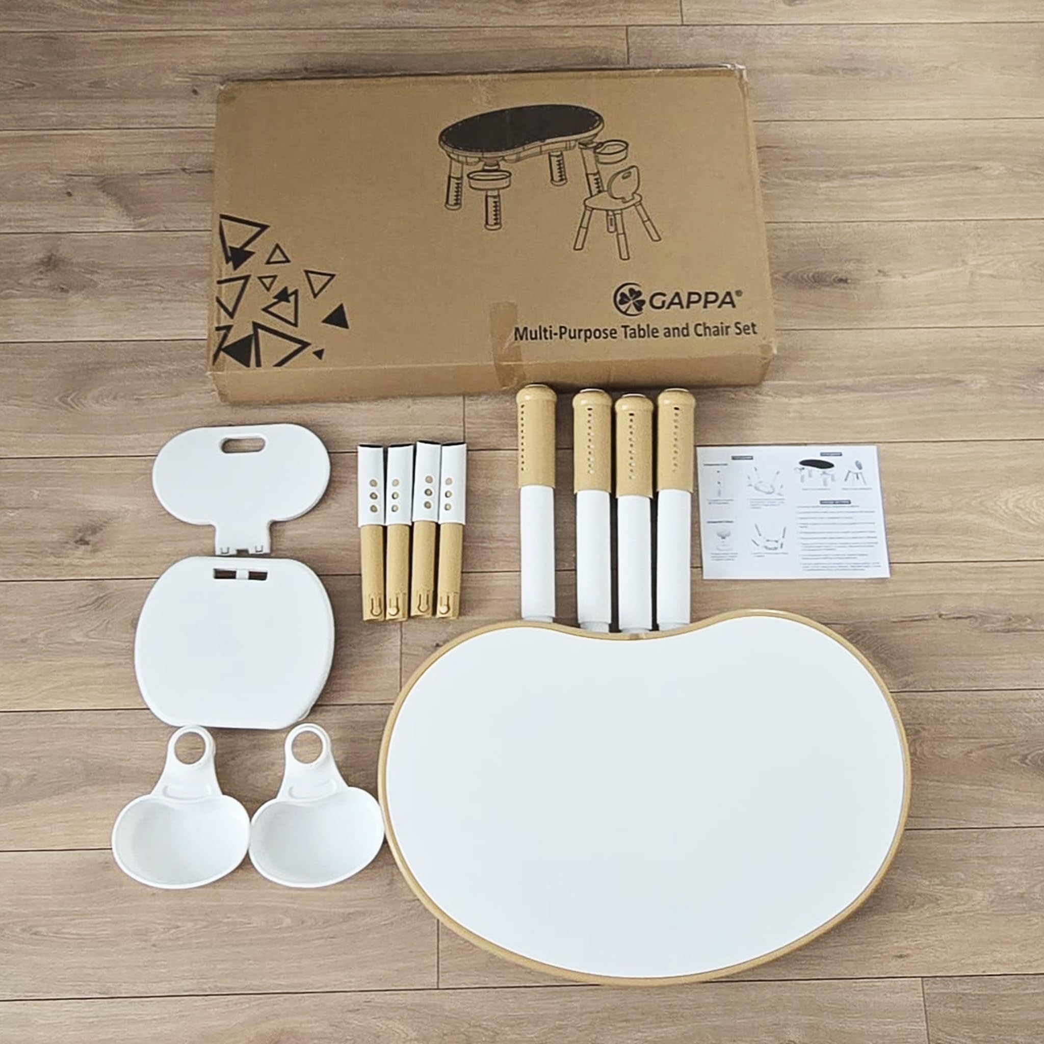 GAPPA Mesa y Silla Infantil 5en1: niños 3-8 años, Altura Regulable. Contenedor de Agua y Arena, Tablero Reversible para Bloques y Dibujo, 2 cajones (Beige)