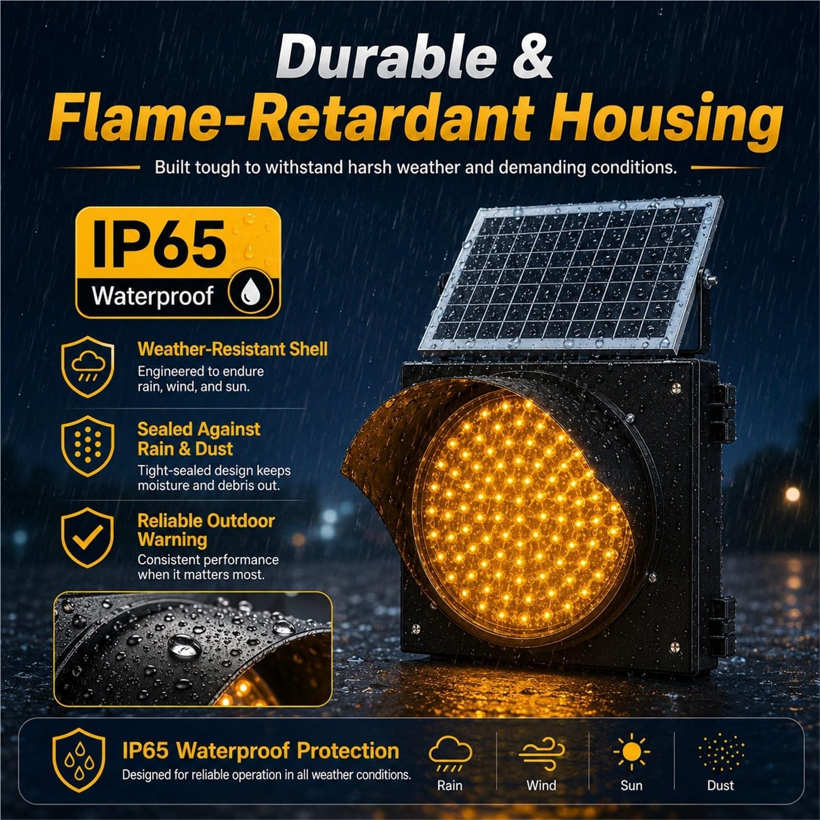 Luz solar de señal de advertencia de tráfico, luz de advertencia de tráfico