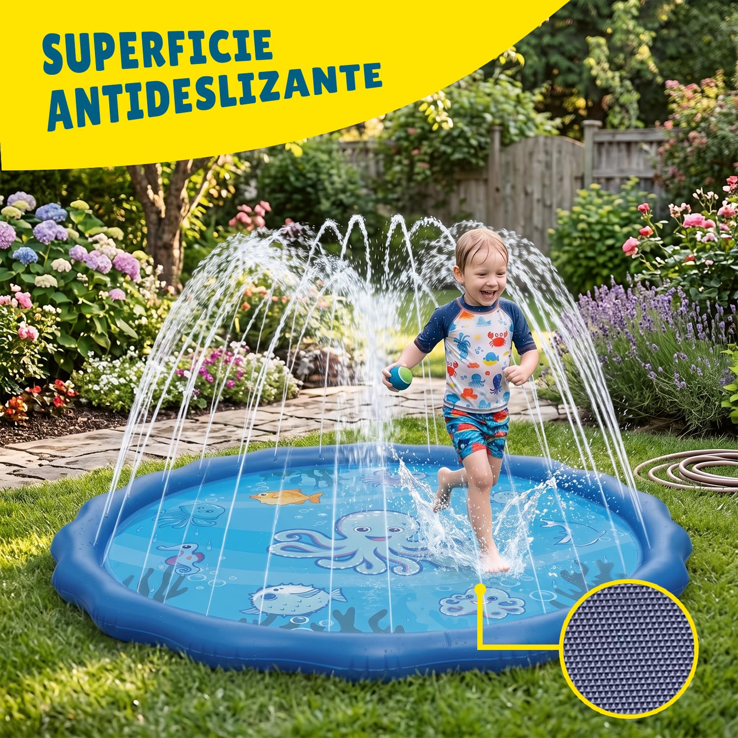 Super Splash® | Juego de Agua para Niños | Alfombra con Chorros de Agua 200 cm | Alfombra Exterior | Fácil Instalación | Riego Automático | Diversión para Toda la Familia | OriginalCorner®