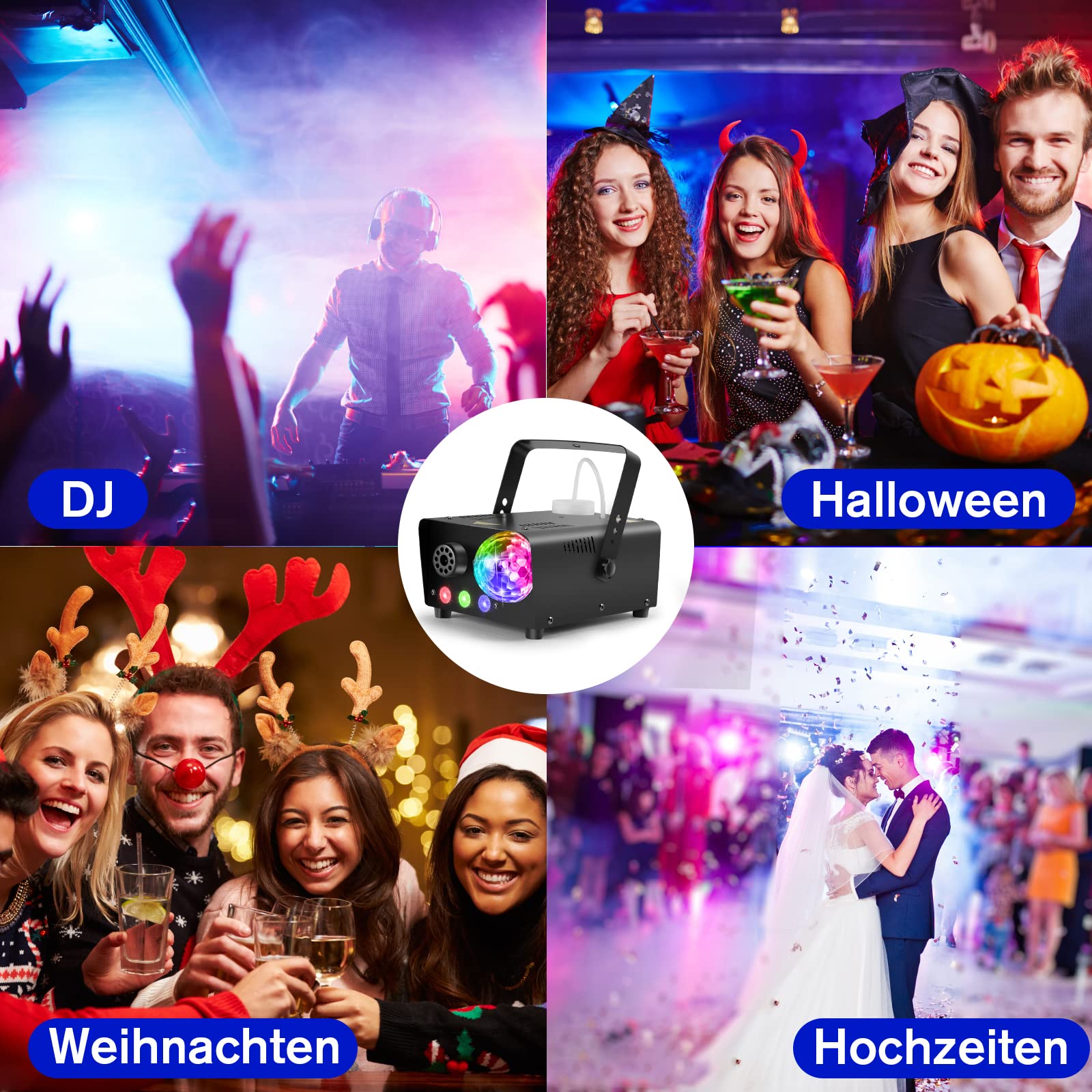 800W Nebelmaschine mit Discokugel, 3 LED RGB Effekt Licht Smoke Machine,Mini Fog Rauchmaschine mit kabelgebundenen und Funkfernbedienungen für DJ Disco Party,Halloween,Hochzeiten Weihnachten