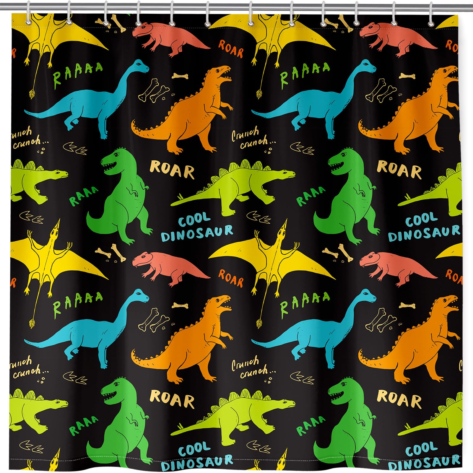 ANHOPE Dinosaur Shower Curtain Waterproof Polyester Fabric Bathroom Curtain Cute Cartoon Animal Dino Bathtub Drapes Mould and Mildew Resistant Bath Decor Set with 12 Hooks 180 x 180 cm