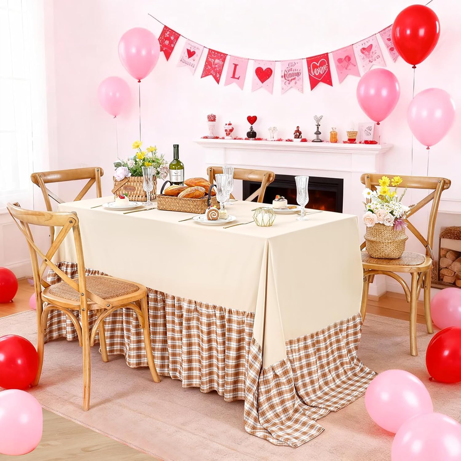 Fanqisi Brown Ruffle Table Cloth Fall Tablecloth - 90 x 132 Inch Polyester Tablecloths Rectangle Thanksgiving Table Cover for Birthday Wedding Picnic Christmas Party Decoration