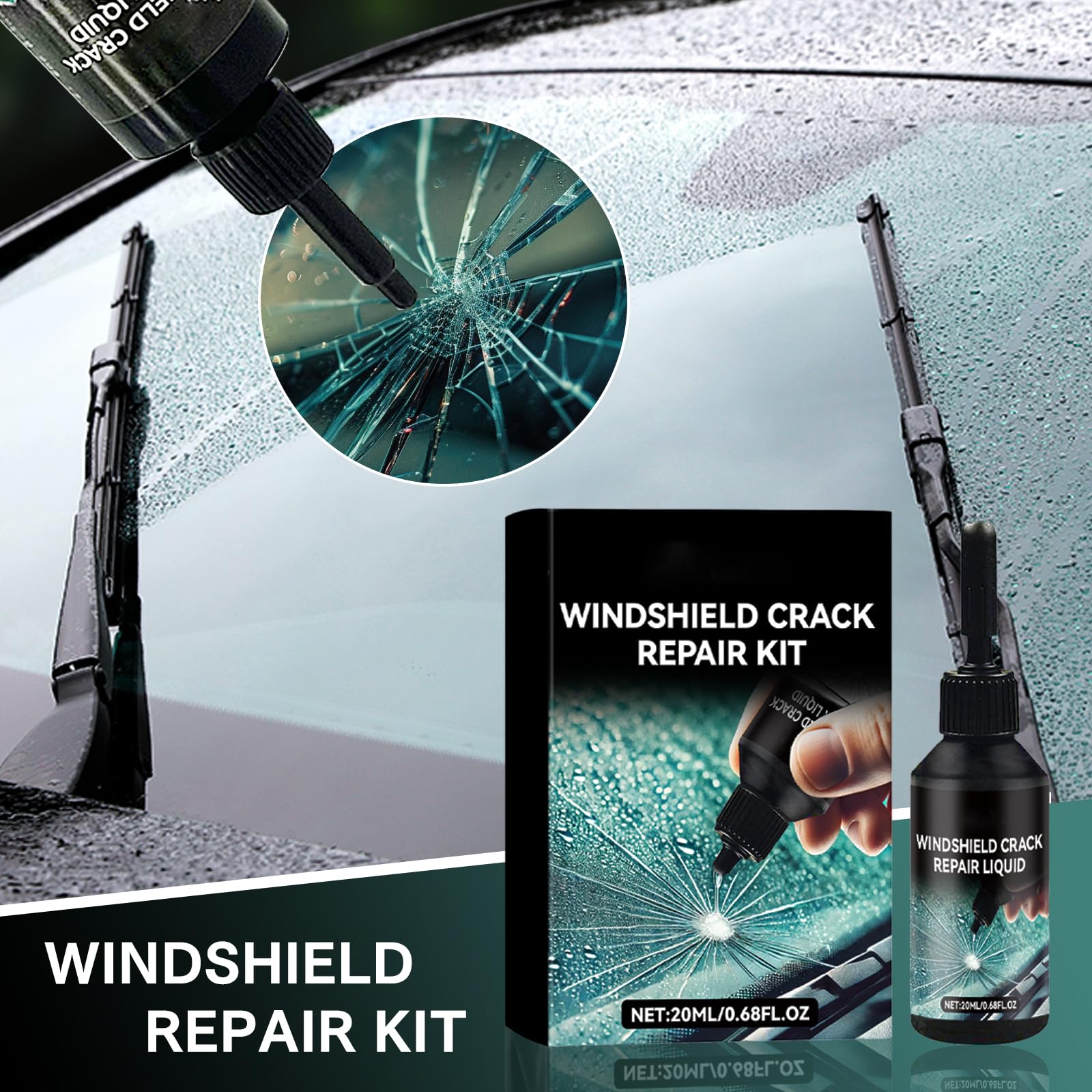 Kit Riparazione Crepe Vetro,Kit Riparazione Parabrezza Auto,Windshield Crack Repair Kit,Kit Riparazione Vetro Auto,Glass Repair Liquido Kit,Auto Finestra Bicchiere Parabrezza Riparazione,20ml