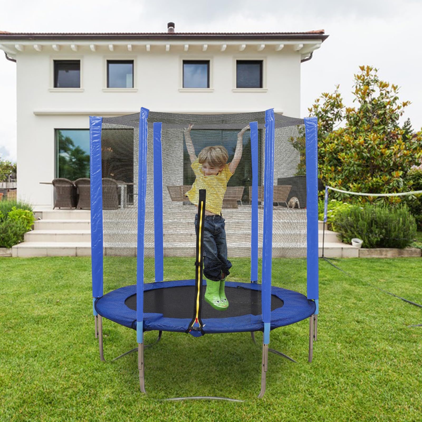 OHMG Trampoline,Trampoline Extérieur Intérieur de Jardin Rond,Trampoline pour Enfant,avec Filet de Sécurité,Filet de sécurité Porte zipée,Ø183CM,150 kg