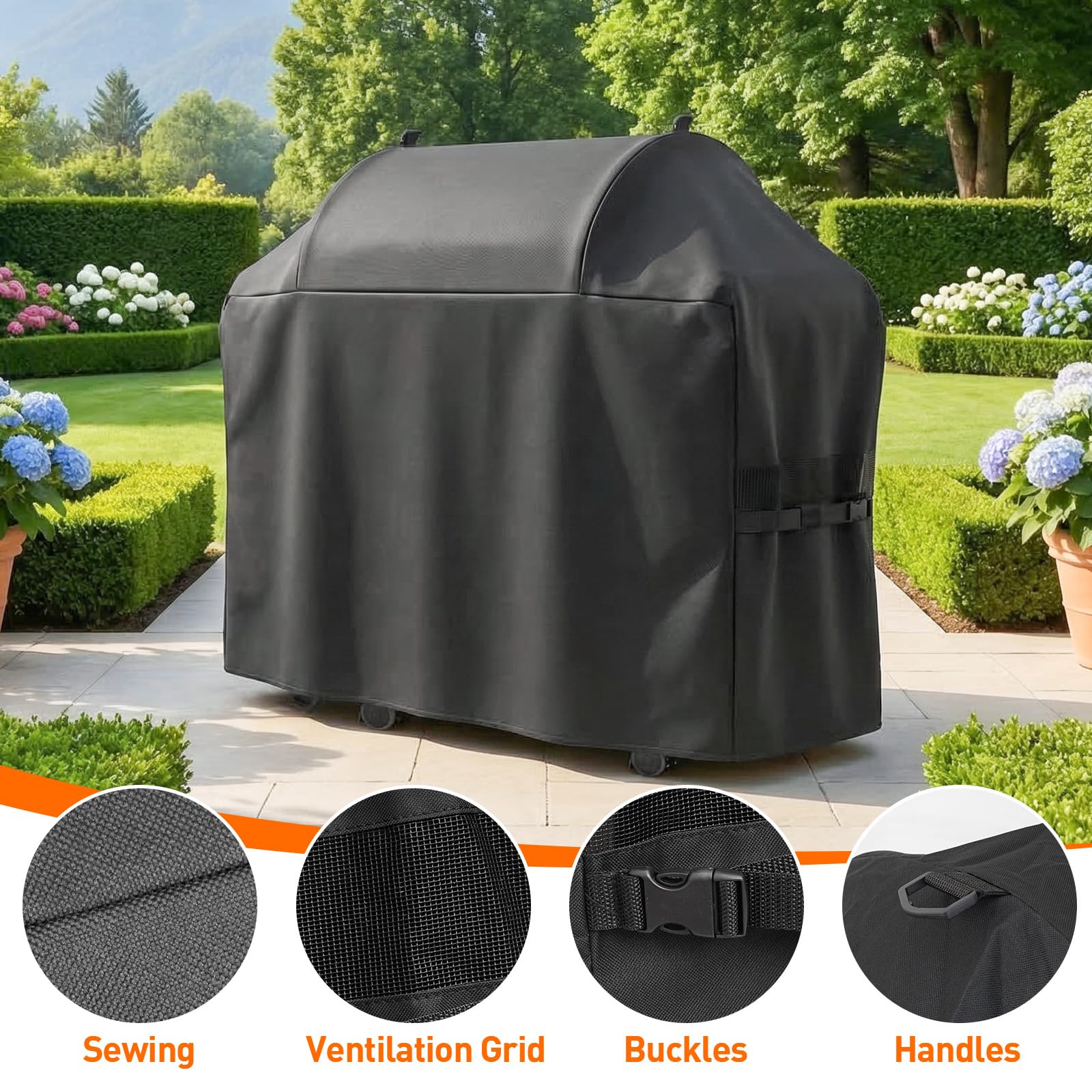 600D Grillabdeckung für Napoleon 425/525 Serie Rogue 61427/61527, wasserdichte & UV-beständige Gasgrillabdeckung, Reißfest Outdoor Grillabdeckung, Schwarz (155x64x125cm)