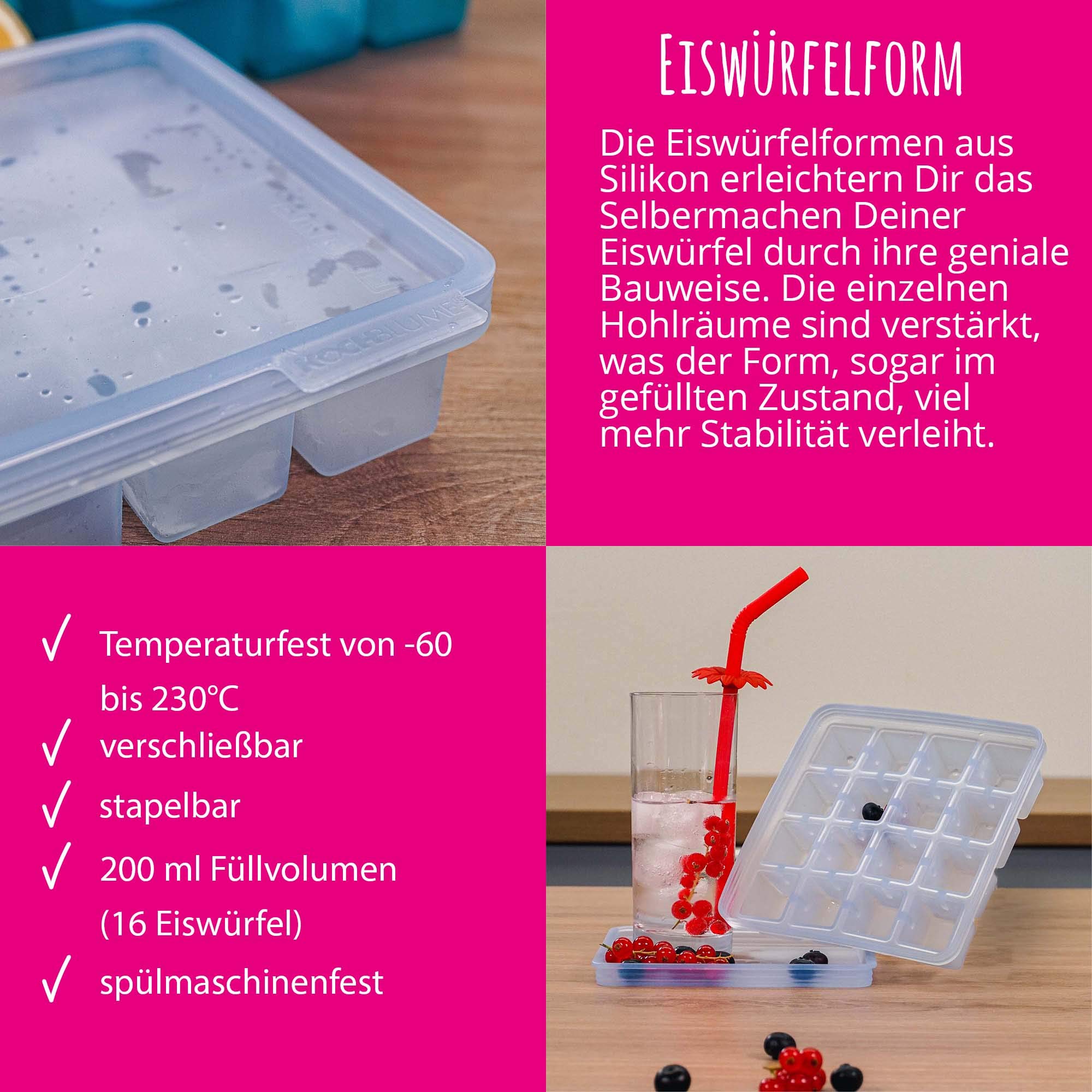 Kochblume Summer Breeze Set | Trinkhalm, Multiuntersetzer, Eiswürfelbereiter, Silikon | Das Original von Cooklife in der pinken Box (anthrazit, 3er Set)