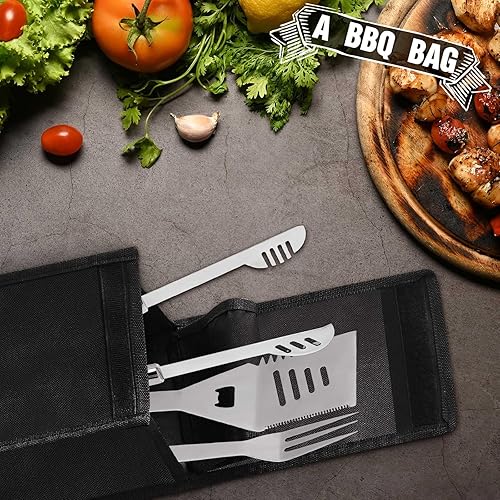 Miniatura 3 de Amylove Bolsa de herramientas para barbacoa, contenedor de almacenamiento negro para utensilios de parrilla, resistente al agua, tela Oxford,