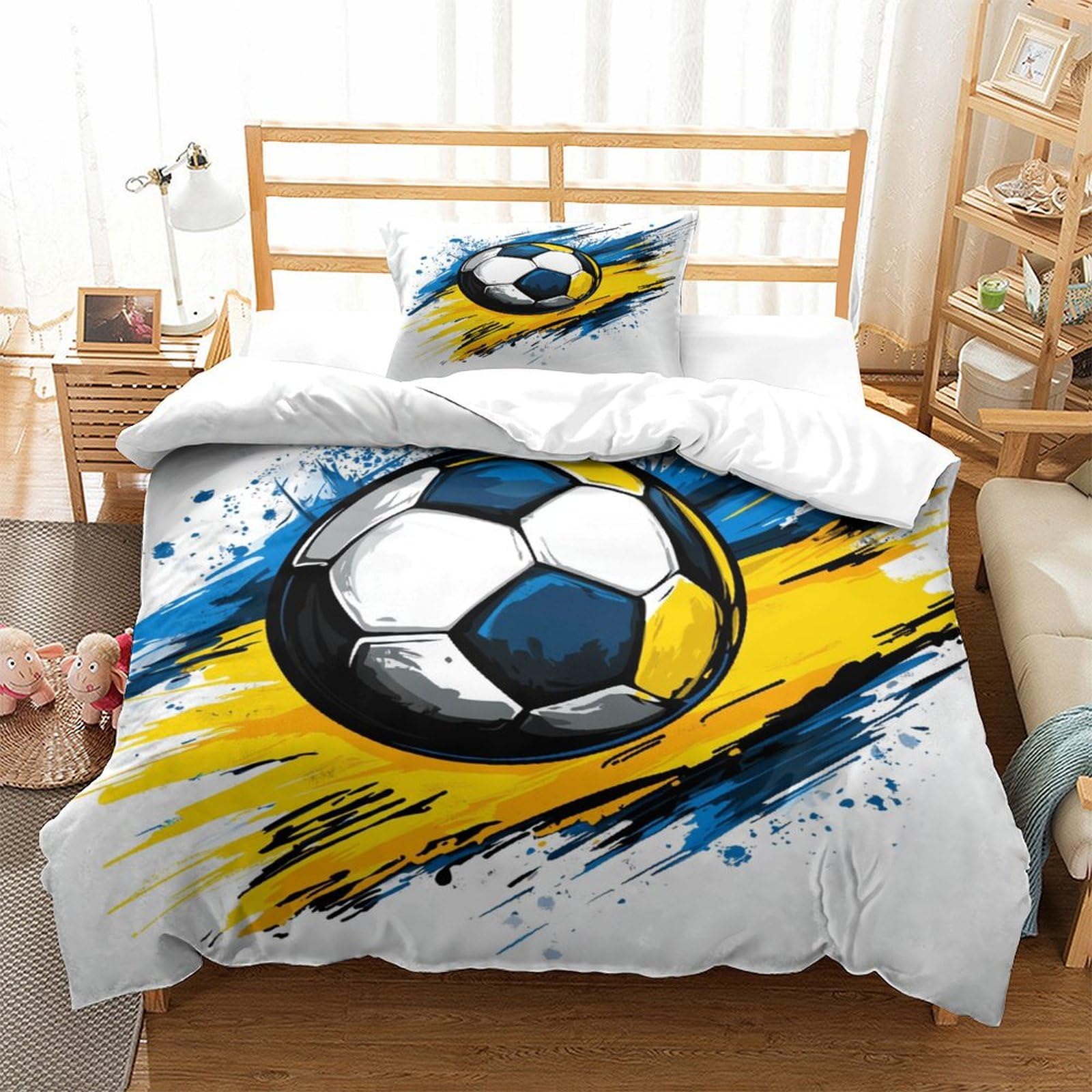 P1s9u7w5y Football-6 3D Printed Sport Football Duvet Cover Set 3Pcs Microfiber Trendy Soccer Bedding Set Single（135X200cm）