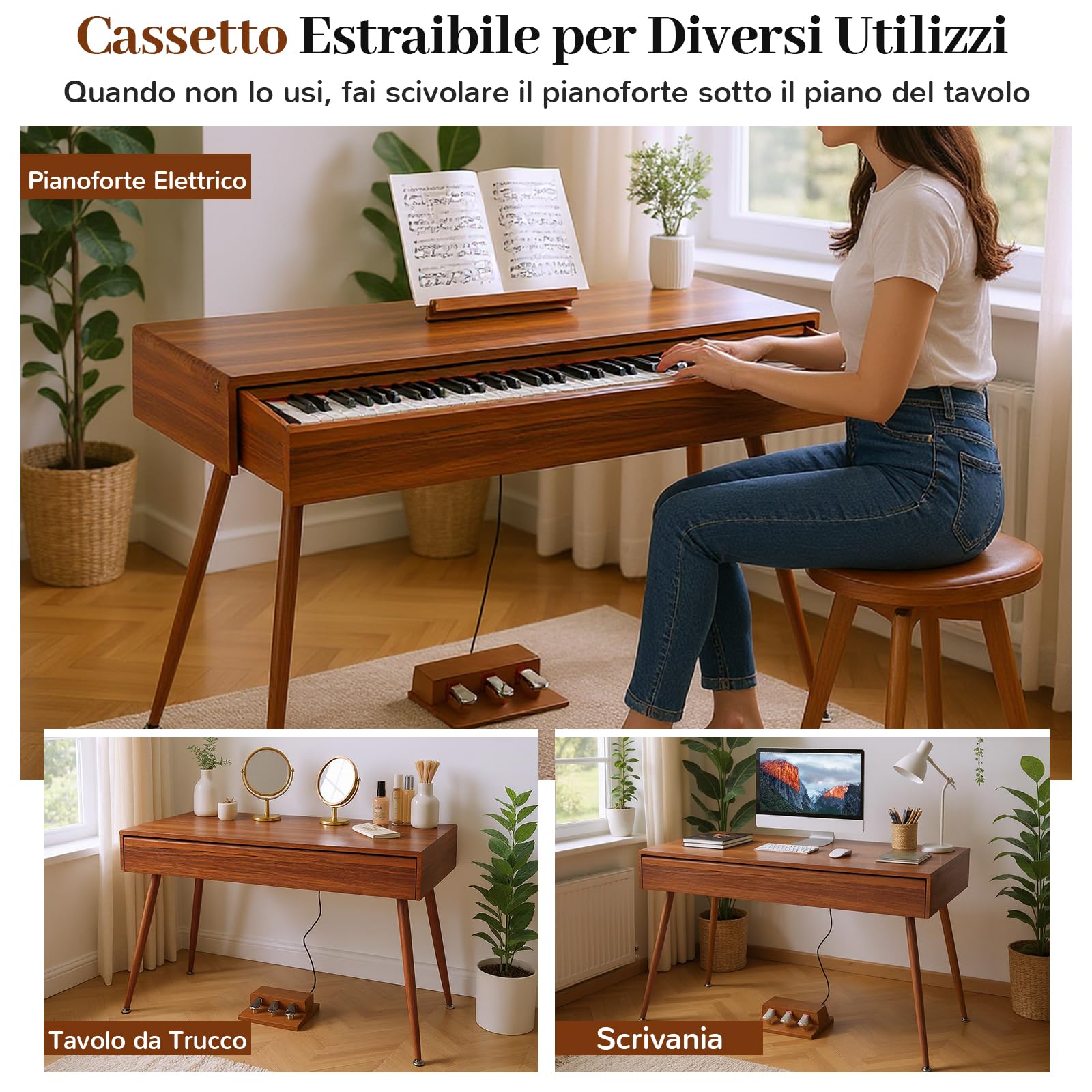 COSTWAY Pianoforte Digitale a 88 Tasti, con Azione a Martello Graduata, Pianoforte Elettrico a Grandezza, con Cassetto Estraibile e Altoparlanti Doppi, Pianoforte Digitale per Principianti