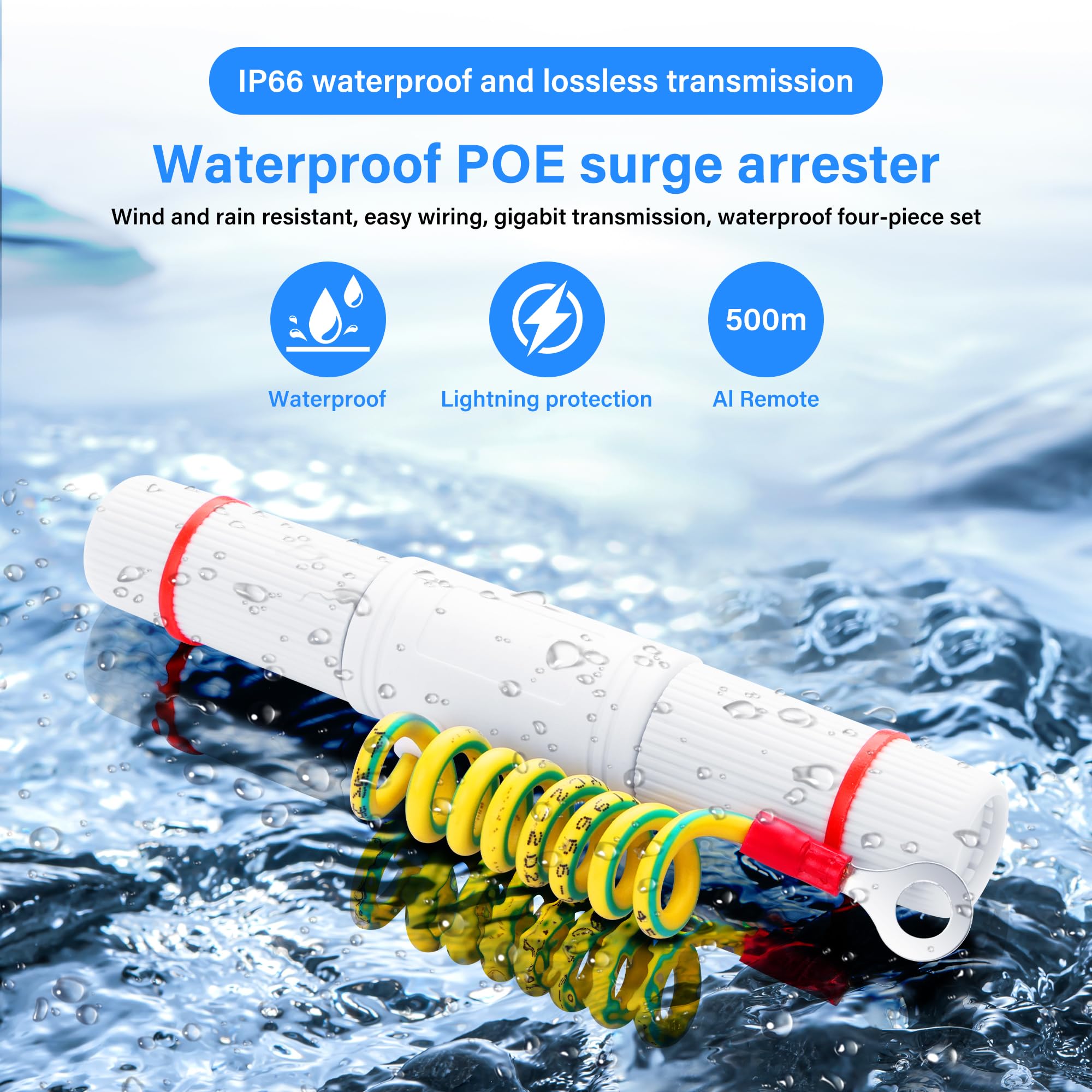 SinLoon RJ45 PoE Extender - 10/100/1000Mbps Gigabit IP66 Waterproof, 5kA Lightning Protection, Outdoor PoE Repeater to Extend PoE Distance up to 250m