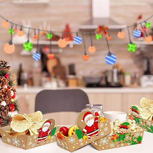 Miniatura 5 de Bandejas de comida de Navidad, suministros para fiestas, 24 unidades, cuencos de aperitivos de Papá Noel, elfos, copos de nieve para Navidad, cena,