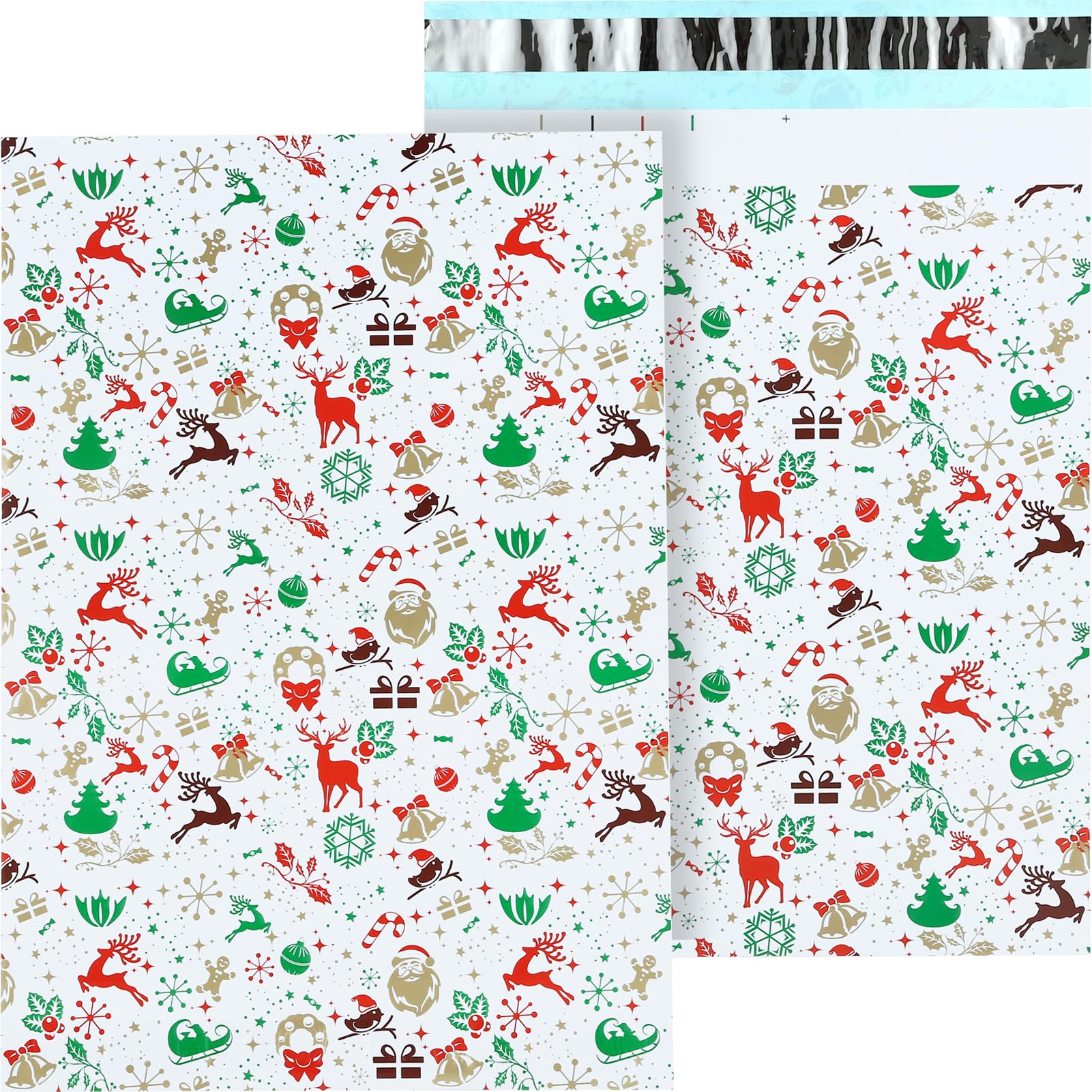 Kesote 25Pcs Christmas Postage Bags Mailer Bags 37.5 x 26cm Self-Adhesive Christmas Poly Mailers Envelope Plastic Packaging Bags for Postage Shipping Mailing