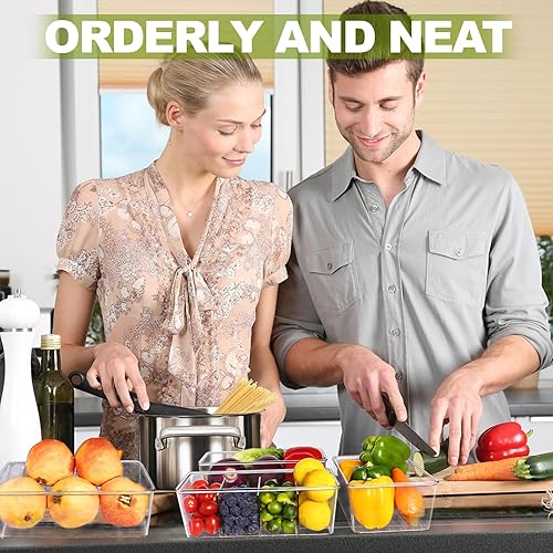 Miniatura 5 de GY204801 - Contenedores de almacenamiento apilables transparentes con divisores, paquete de 8 contenedores organizadores de refrigerador, perfectos