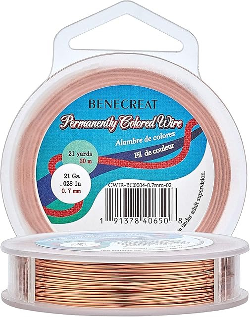 BENECREAT 0.7mm(21Gauge) Tarnish Resistant Copper Wire 20m Jewelry Beading Wire for Crafts Beading Jewelry Making