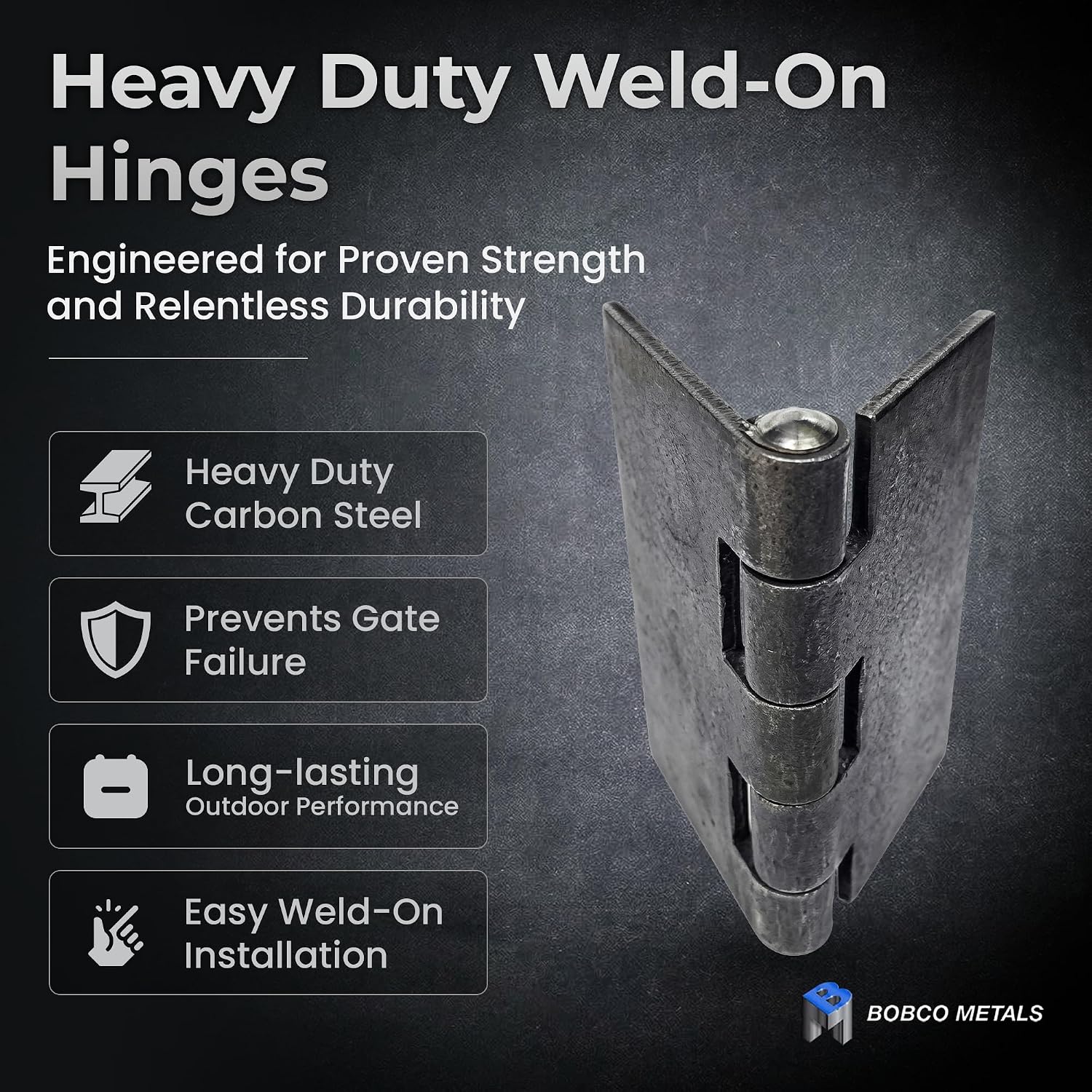 Heavy Duty Weldable Hinges | Steel Butt Hinge Design for Heavy Gates & Doors | Long Lasting - 5" x 5" Size - 3/16" Plate Thickness (1.8 lbs)