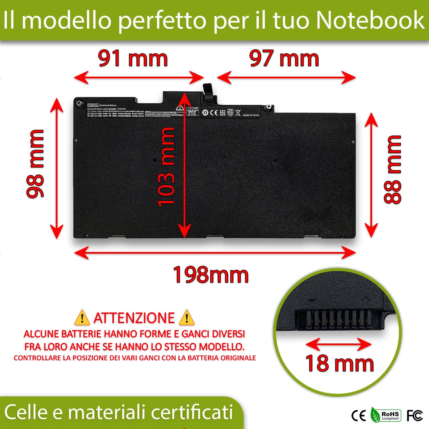 CS03XL CSO3XL TA03XL Batteria da 4036mAh compatibile con Notebook HP EliteBook 745 755 840 848 850 G3, HP ZBook 15u-G3 15u-G4 - codici batteria 800513-001 HSTNN-DB6U HSTNN-UB6S HSTNN-IB6Y